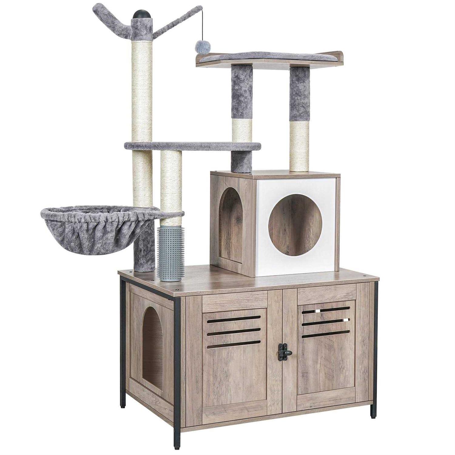 Snughome Cat Litter Box Enclosure with Cat Tree Wooden Hidden Cat Washroom Furniture with Condo