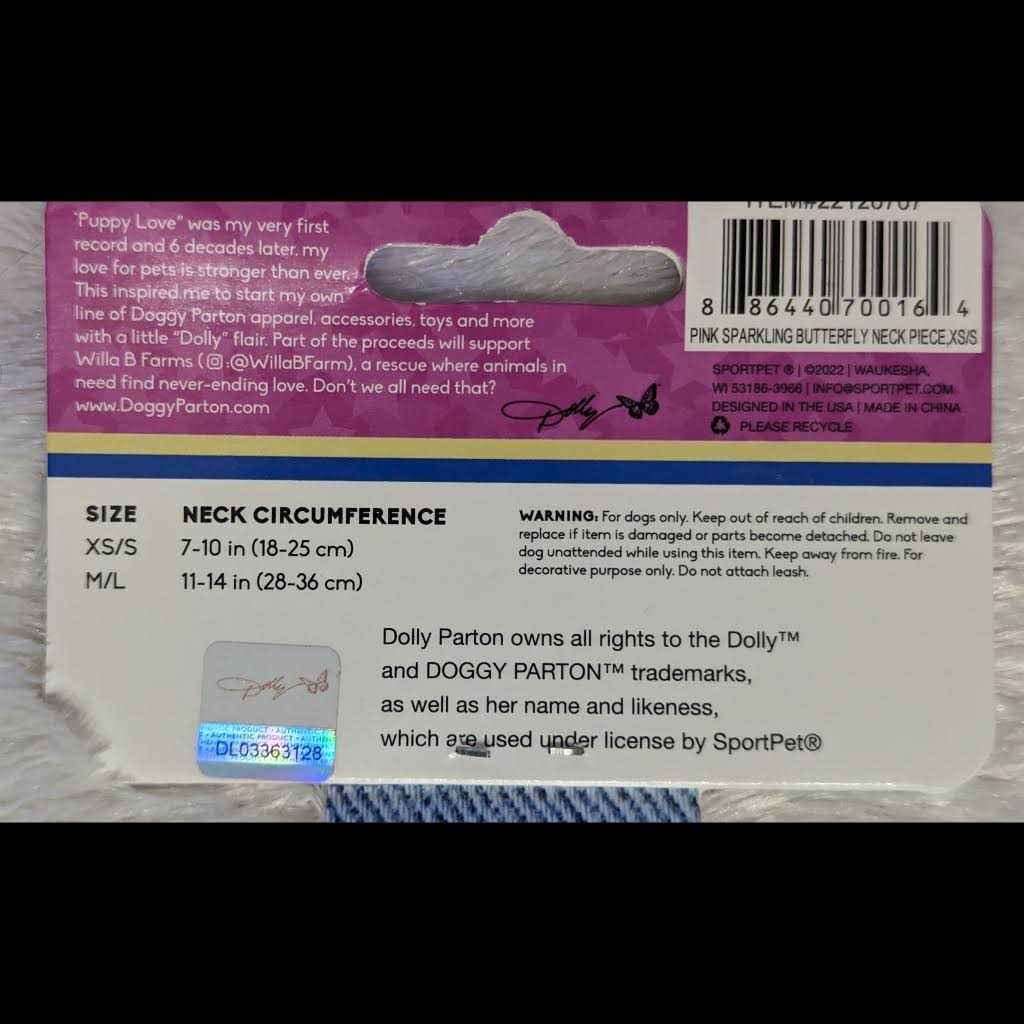 Doggy Parton Pink Sparkling Butterfly Neck Piece