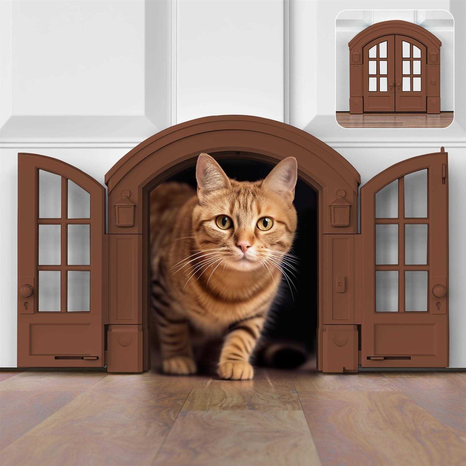 Purrfect Portal French Cat Door Stylish No-Flap Cat Door Interior Door for Average-Sized Cats Up to 20 lbs