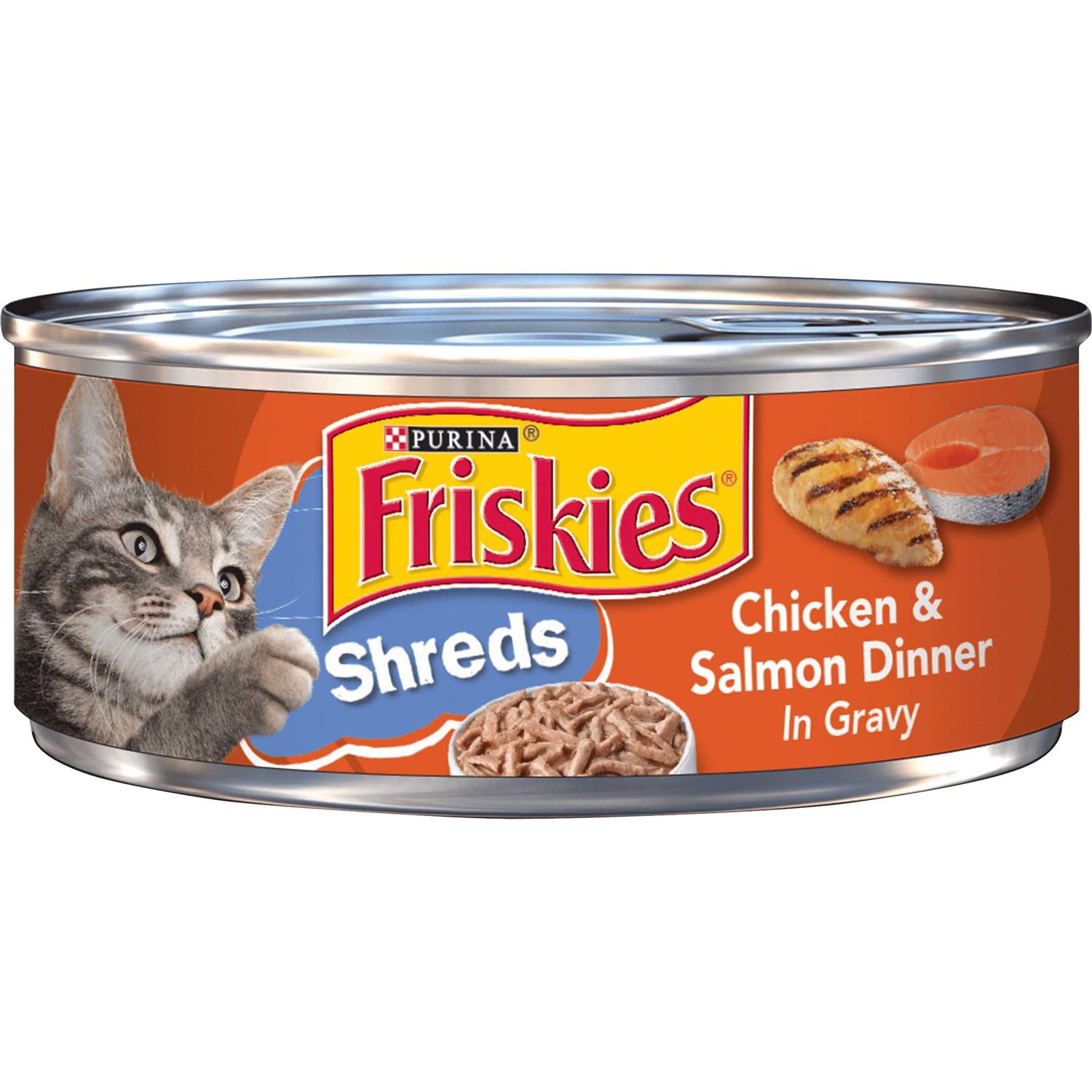 Friskies Savory Shreds Chicken & Salmon Canned Cat Food, 5.5-oz, 24 ct