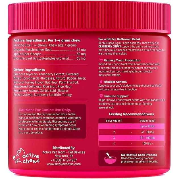 Active Chews Cranberry Supplement for Dogs Dog UTI Bladder Control for Dogs