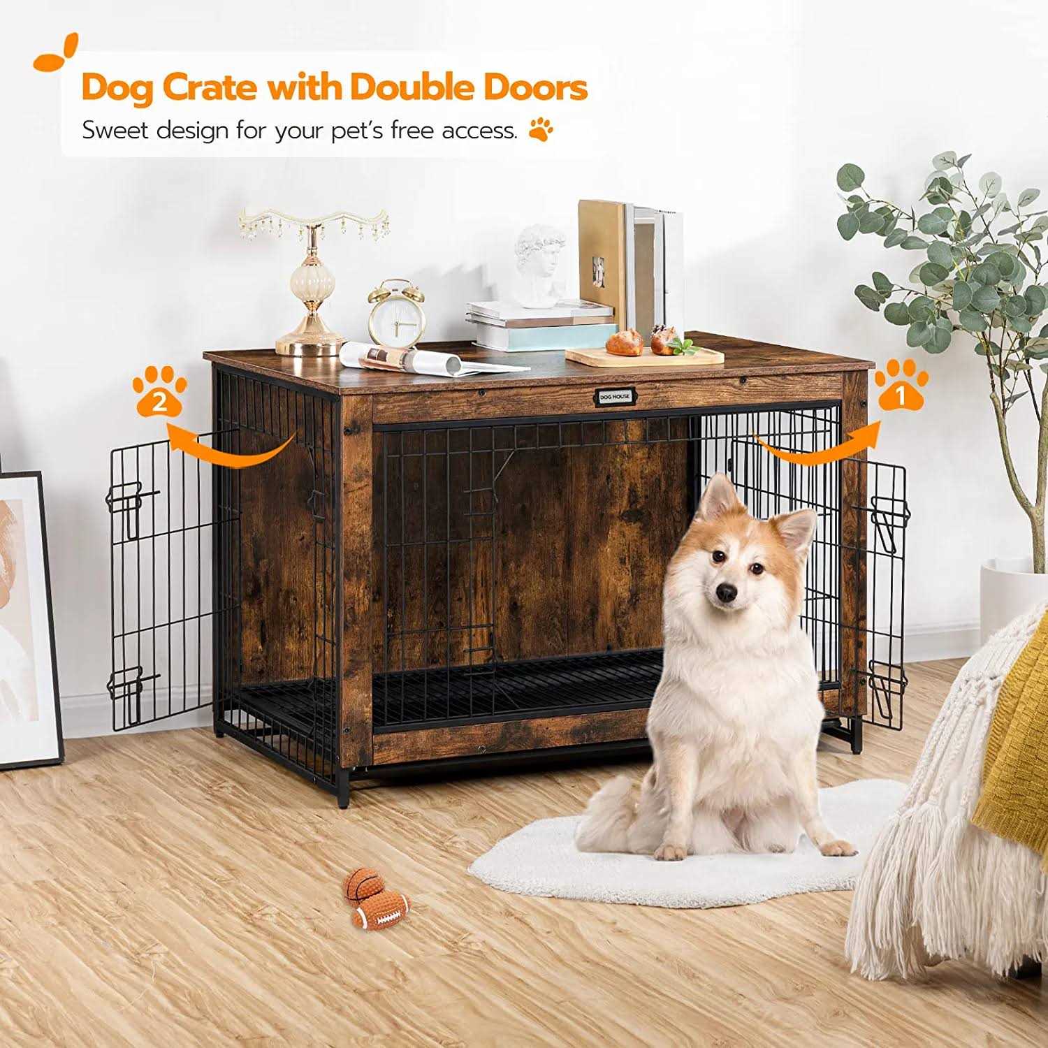 HOOBRO Dog Crate Furniture Large Dog Kennel Indoor 38.6 Wooden Pet Furniture with Pull-Out Tray