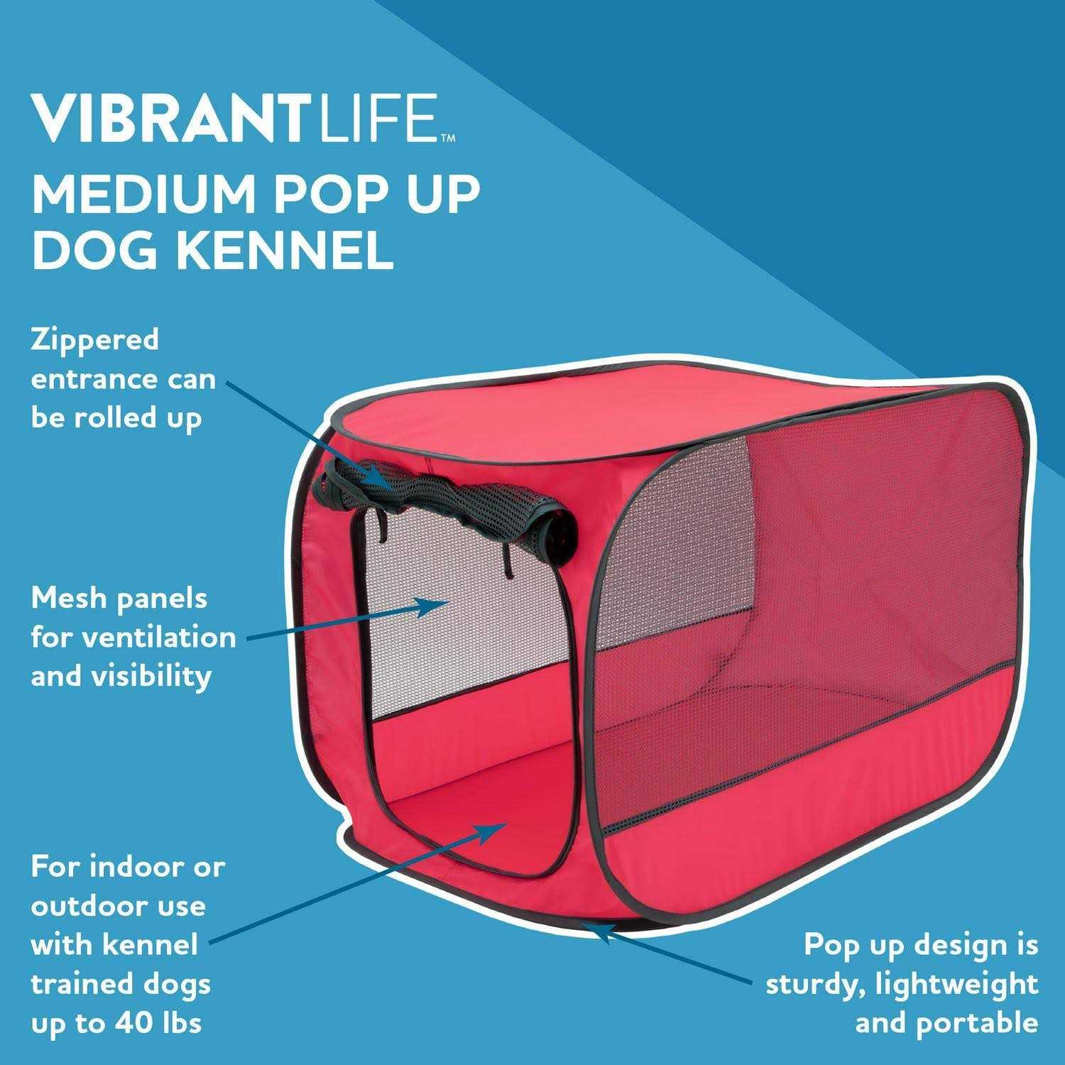 Vibrant Life Dog Kennels One Piece Soft-Sided 32 inch Pop-up Mesh Pet Kennel