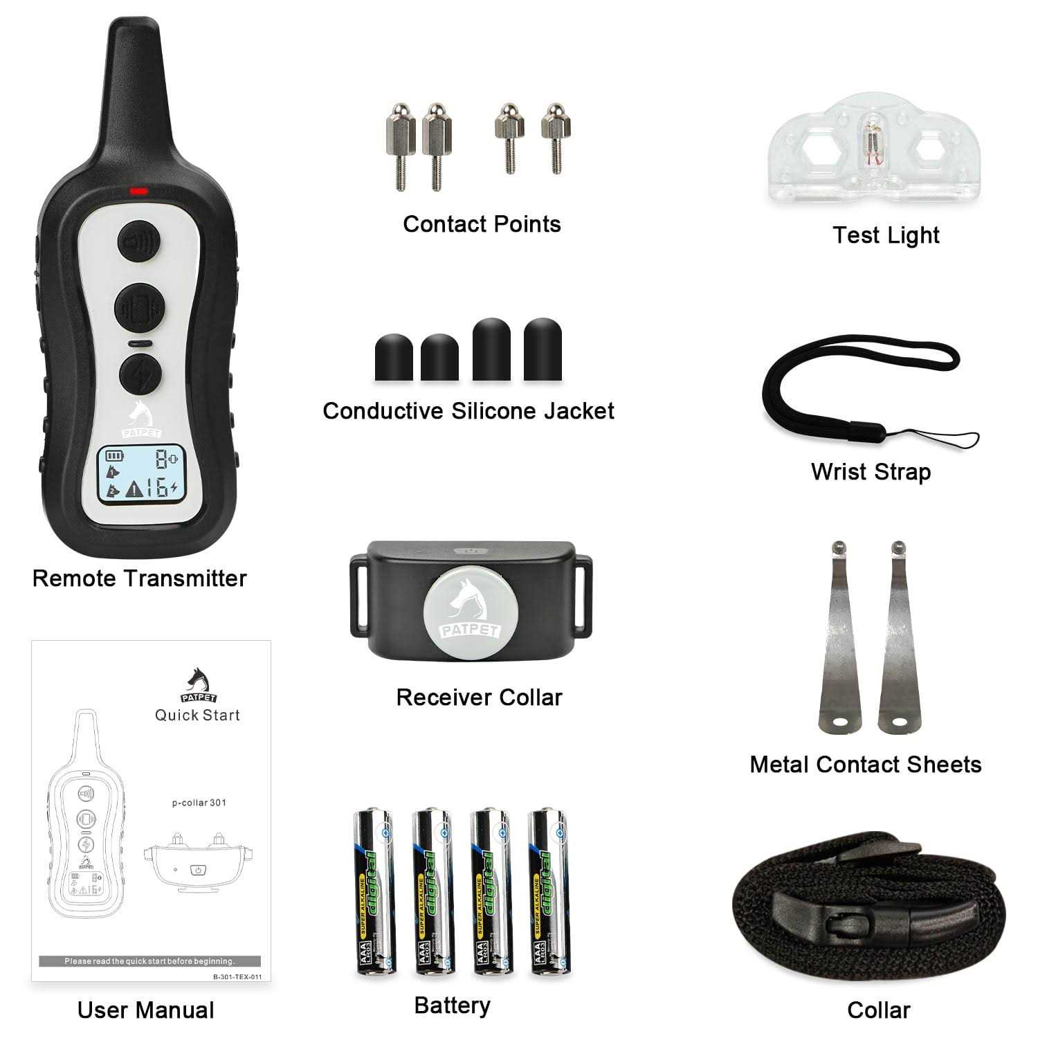 Patpet P301 1000ft Remote Dog Bark Control & Training Shock Collar