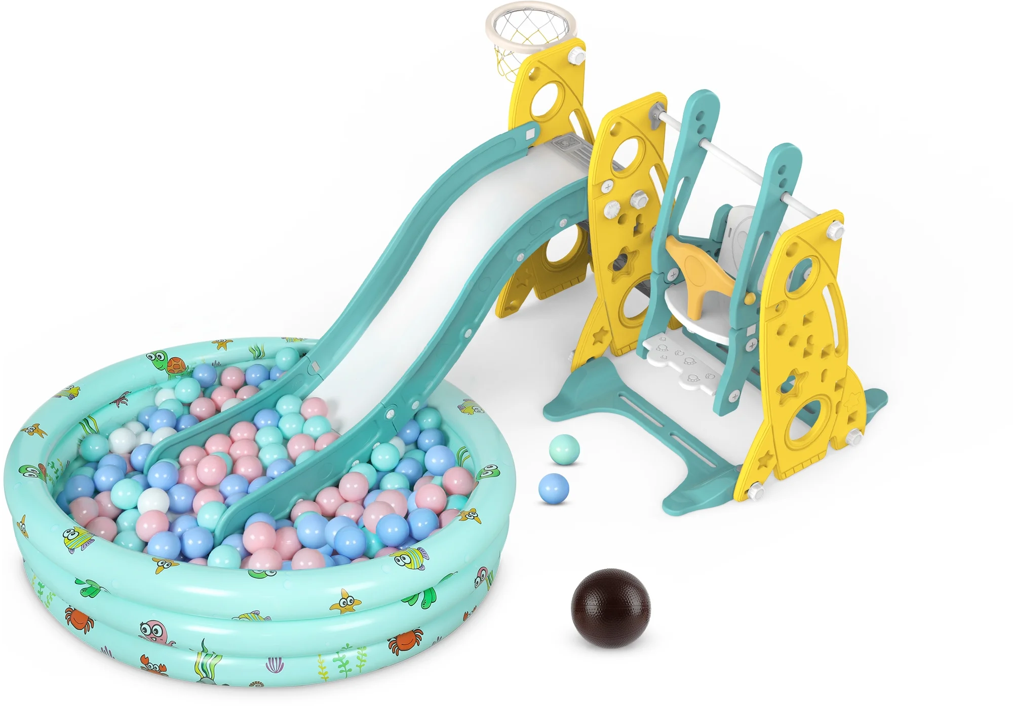 GIKPAL 6 in 1 Toddler Slide and Swing Set, Kids Large Climber Slide Playset with Basketball Hoop Playground Swing Set for Indoor Outdoor Backyard 3-10 Gifts Presents