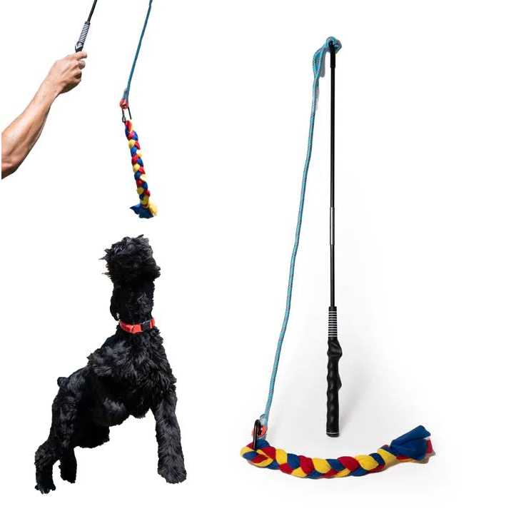 Dewonch Interactive Flirt Pole Toy for Dogs Chase and Tug of War,Durable Teaser Wand with Pet Fleece Rope Tether Lure Toy to Outdoor Exercise & Training