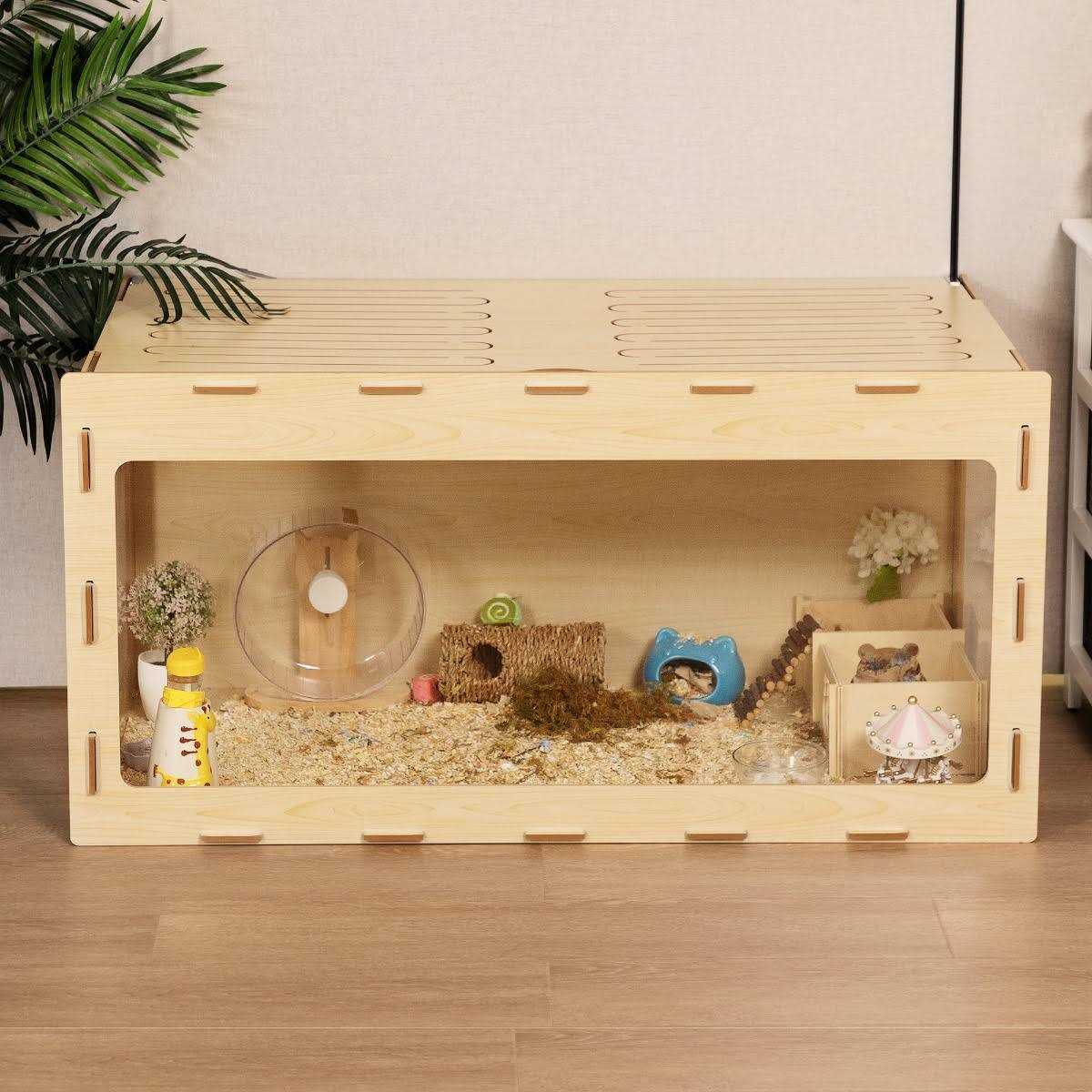 Coziwow Wooden Hamster Cage Small Animal Hutch with Large Run Space