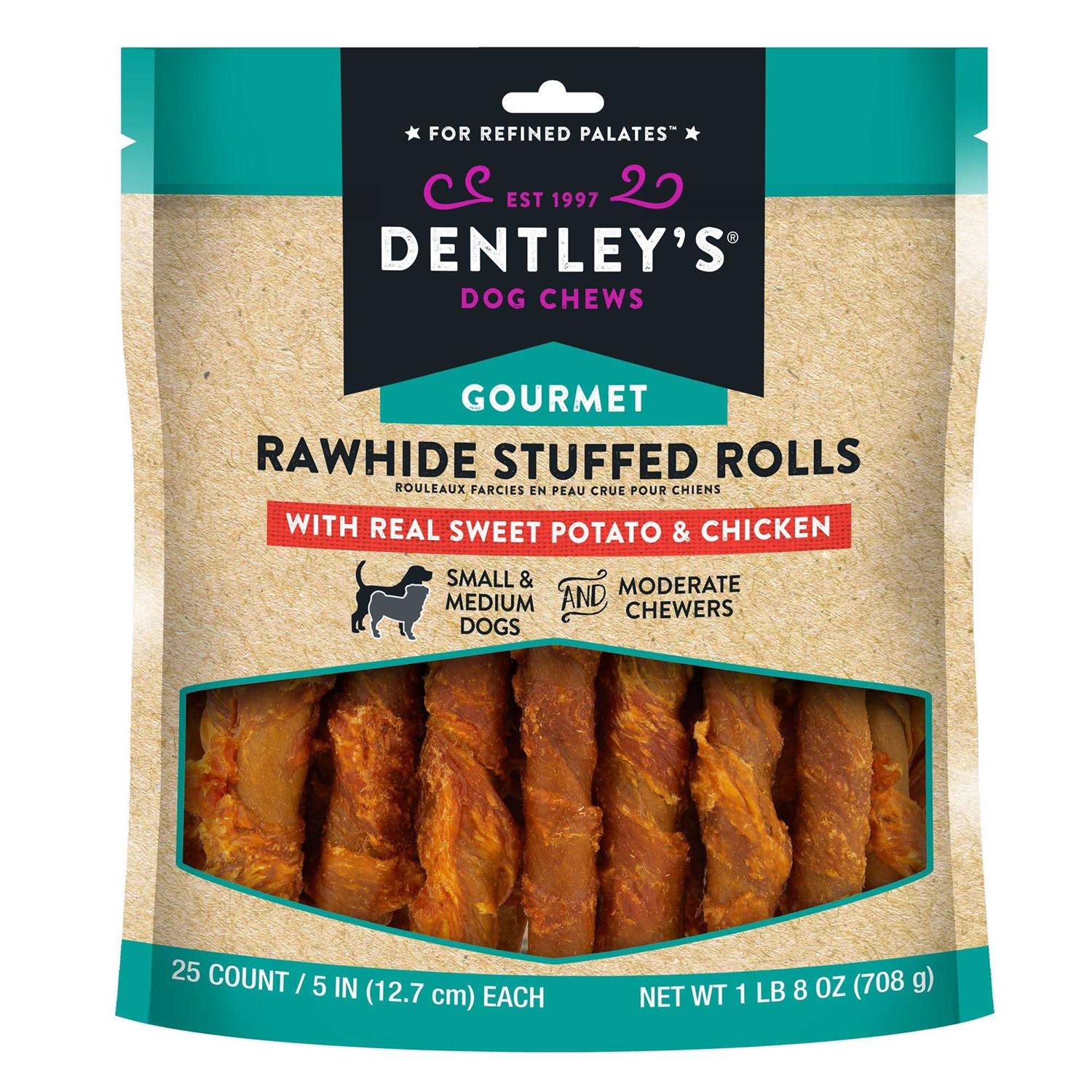Dentley’s Gourmet Rawhide Stuffed Rolls Dog Treats