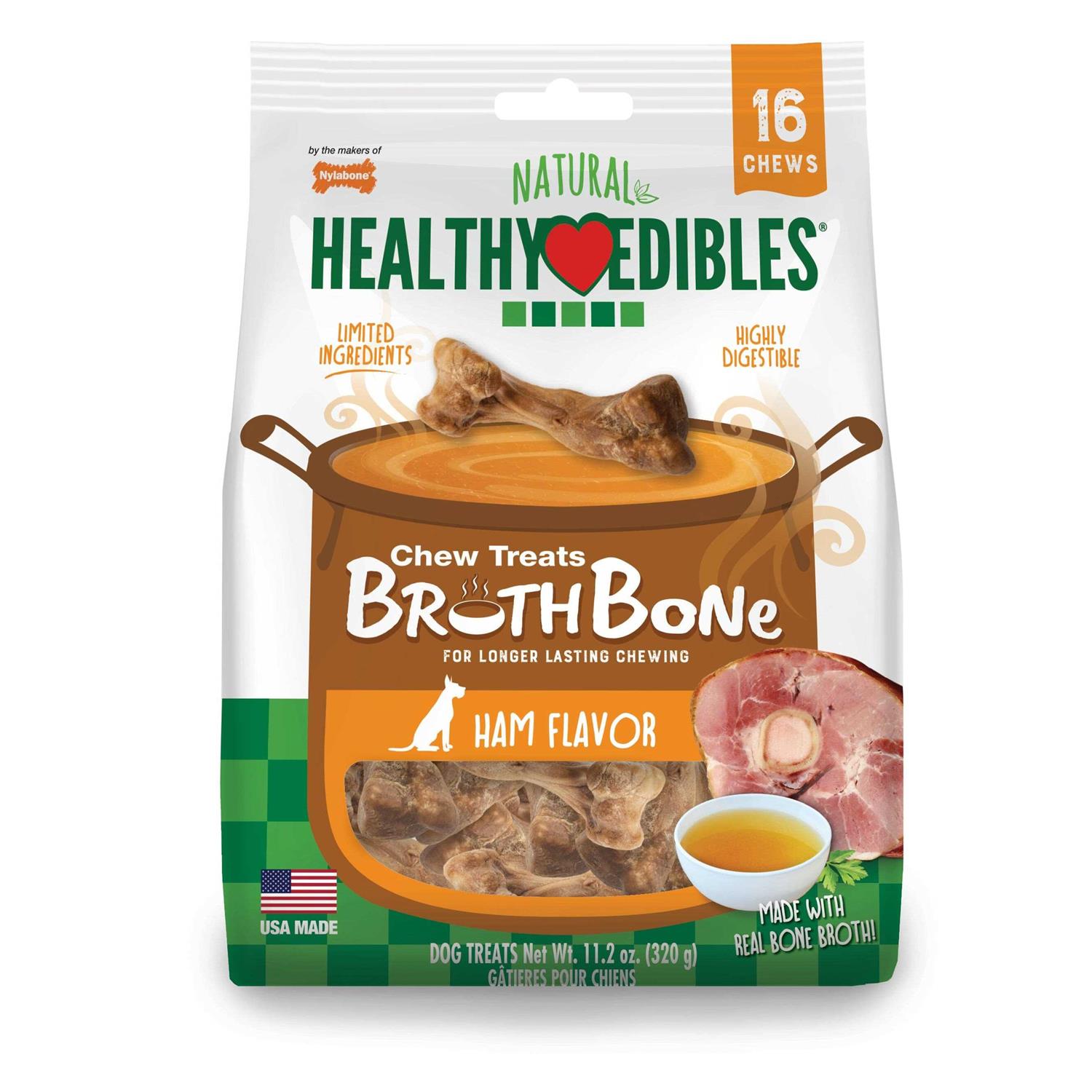 Nylabone Natural Healthy Edibles Broth Bone Chew Treats