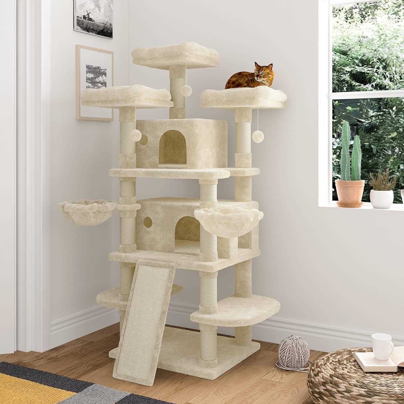 IMUsee 68 Inches Multi-Level Cat Tree for Large Cats/Big Cat Tower with Cat Condo/Cozy Plush Perches/Sisal Scratching
