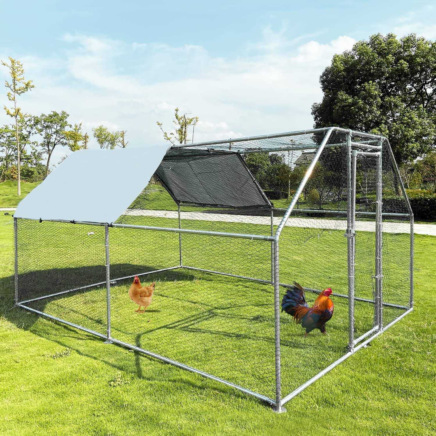 NGTEEN Large Metal Chicken Coop Walk-in Poultry Cage Chicken Run Pen Dog Kennel with Waterproof and Anti-Ultraviolet Cover for Outdoor Farm Use