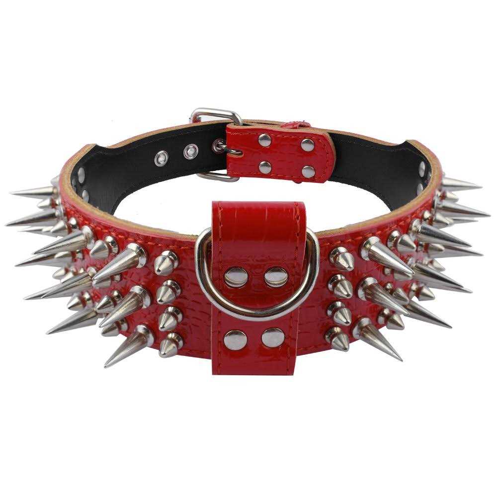 Pet Artist 2 Wide Luxury Genuine Leather Spiked Studded Dog Collars for Medium & Large Dogs