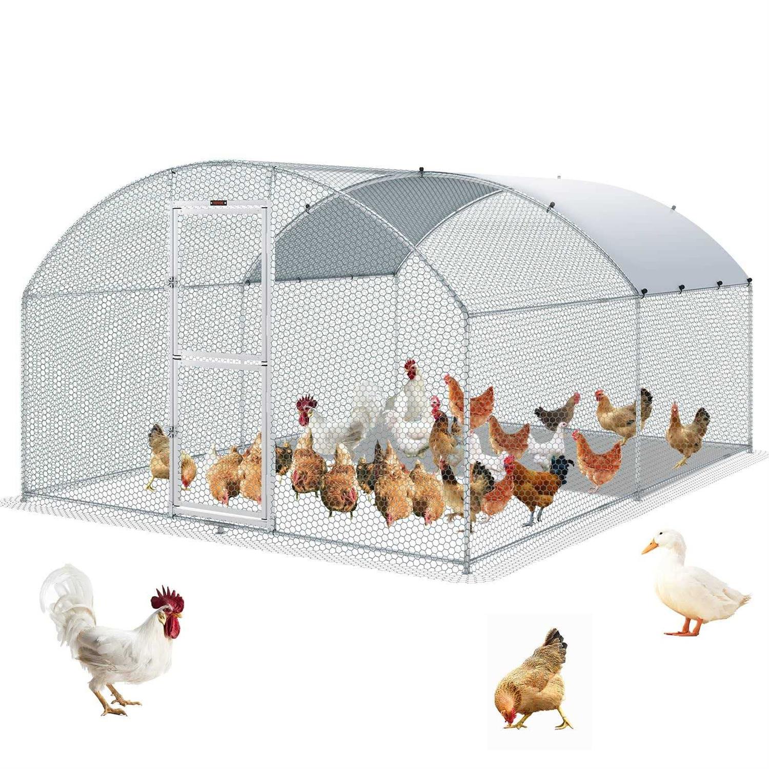 VEVOR Large Metal Chicken Coop with Run Walkin Chicken Coop for Yard with Waterproof Cover