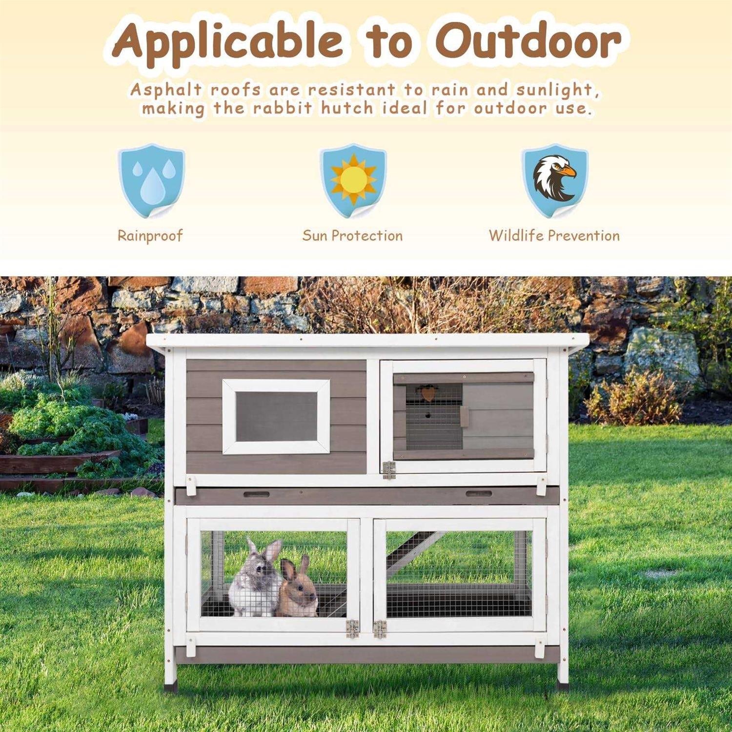 PetsCosset Rabbit Hutch Rabbit Cages Indoor Rabbit Hutch Outdoor Bunny Cage Rabbit Cage On Wheels Two Story Weatherproof Guinea Pig Cage for Small