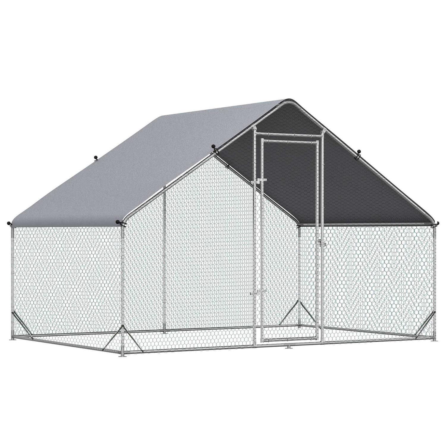 PawHut Large Metal Chicken Coop, Walk-in Poultry Cage Hen Playpen House with Cover and Lockable Door for Outdoor