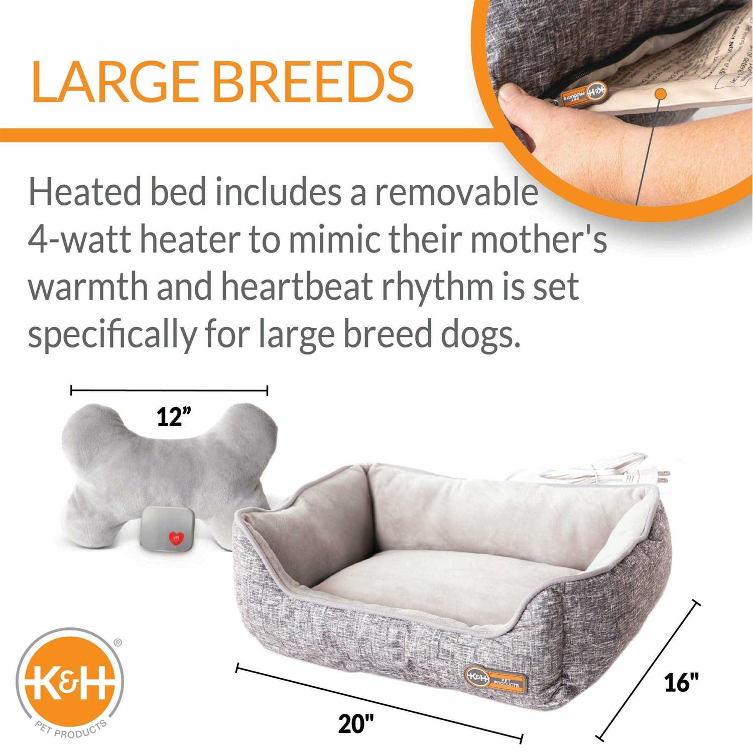 K&H Mother’s Heartbeat Heated Puppy Pet Bed with Bone Pillow