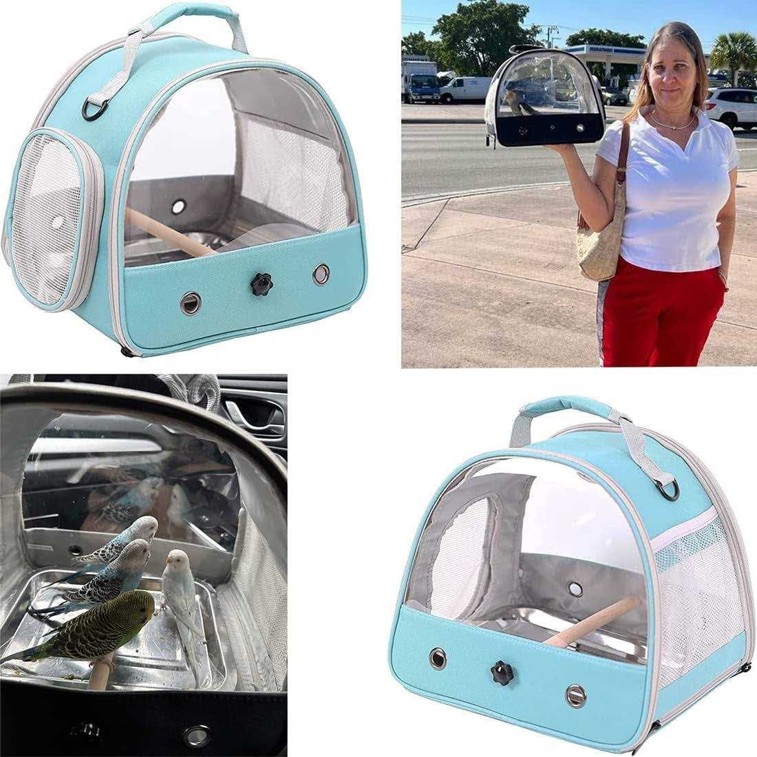 Halinfer Small Bird Cage, Portable Small Bird Parrot Parakeet Carrier with Standing Perch and Stainless Steel Tray