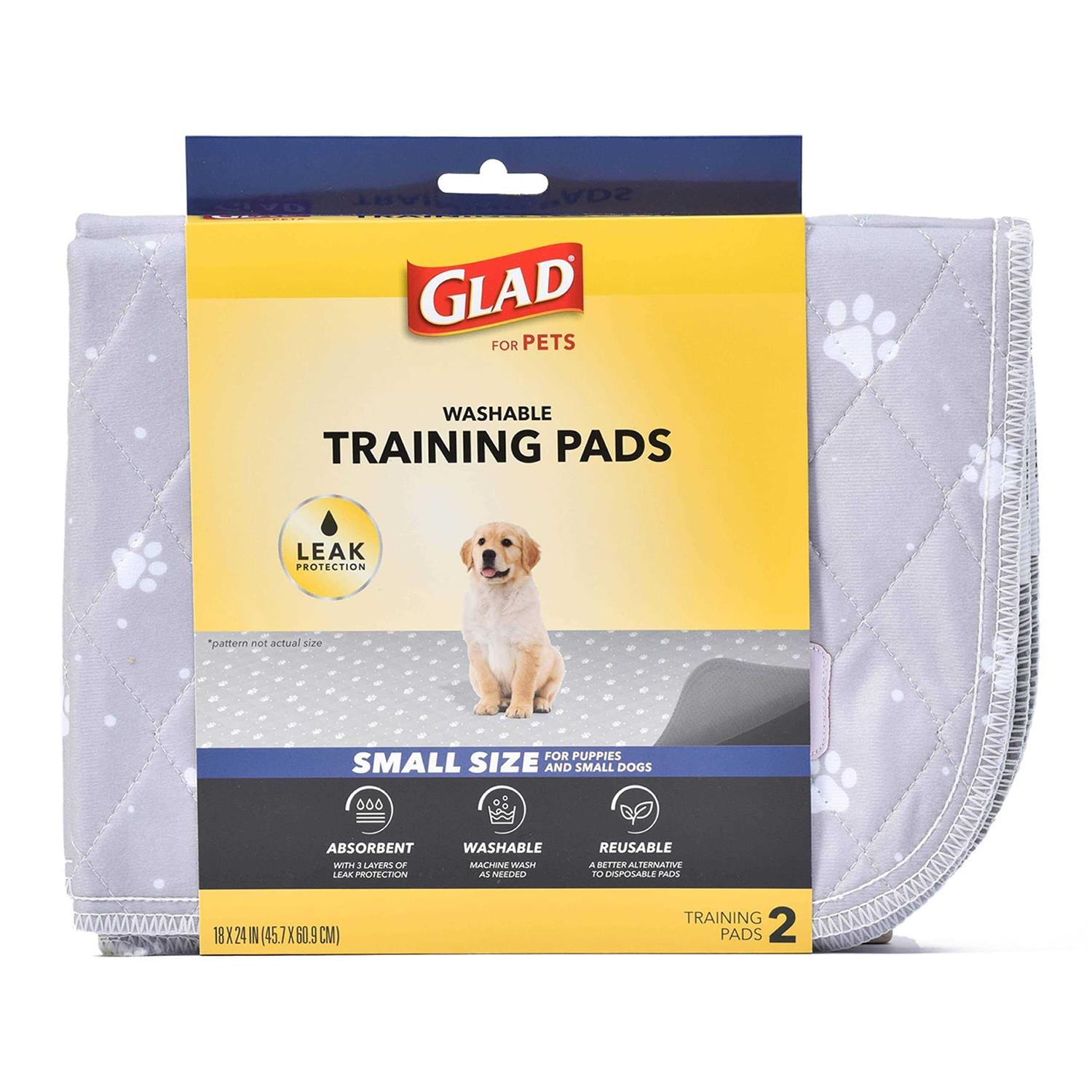 Glad for Pets Washable Training Pads Size 2 Pack Gray with Paw Prints