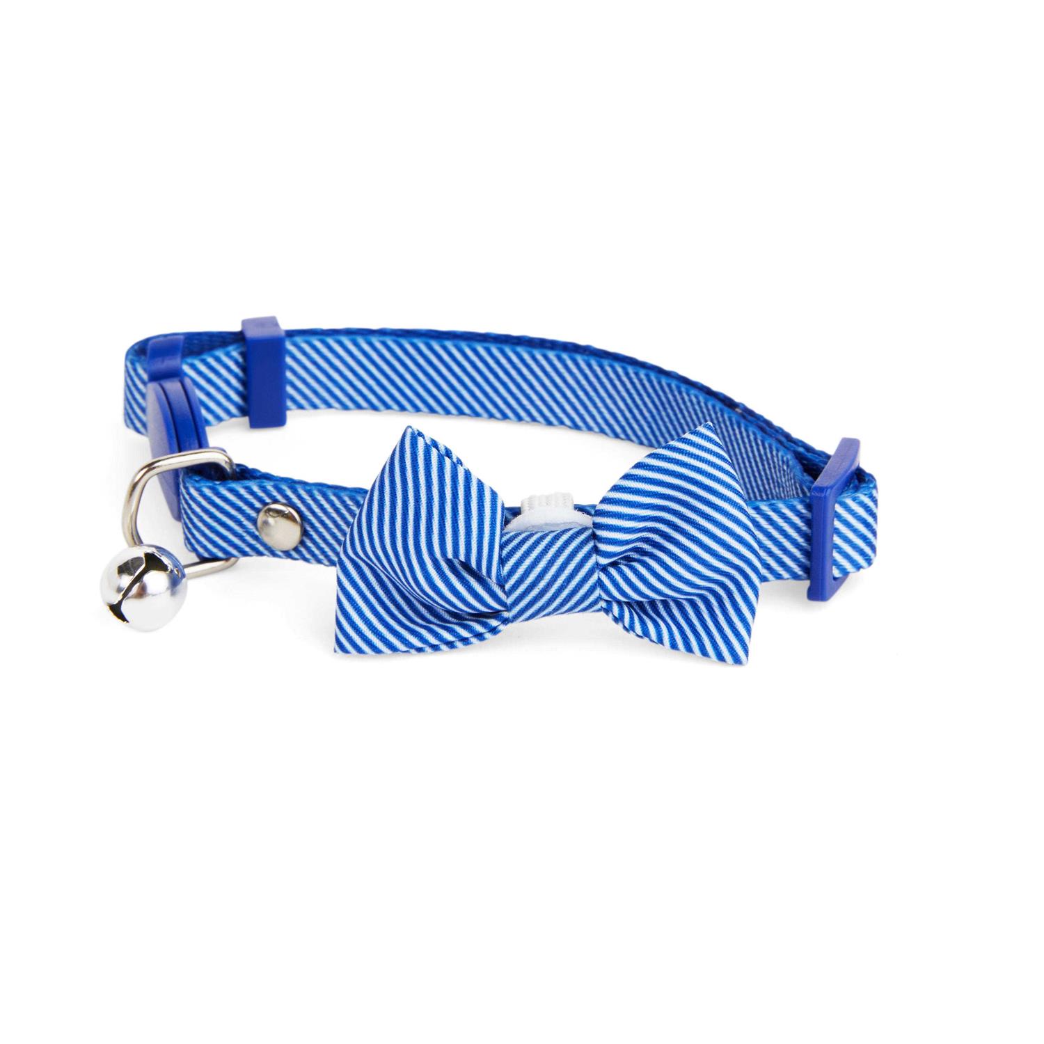YOULY Blue Seersucker Breakaway Bowtie Kitten Collar