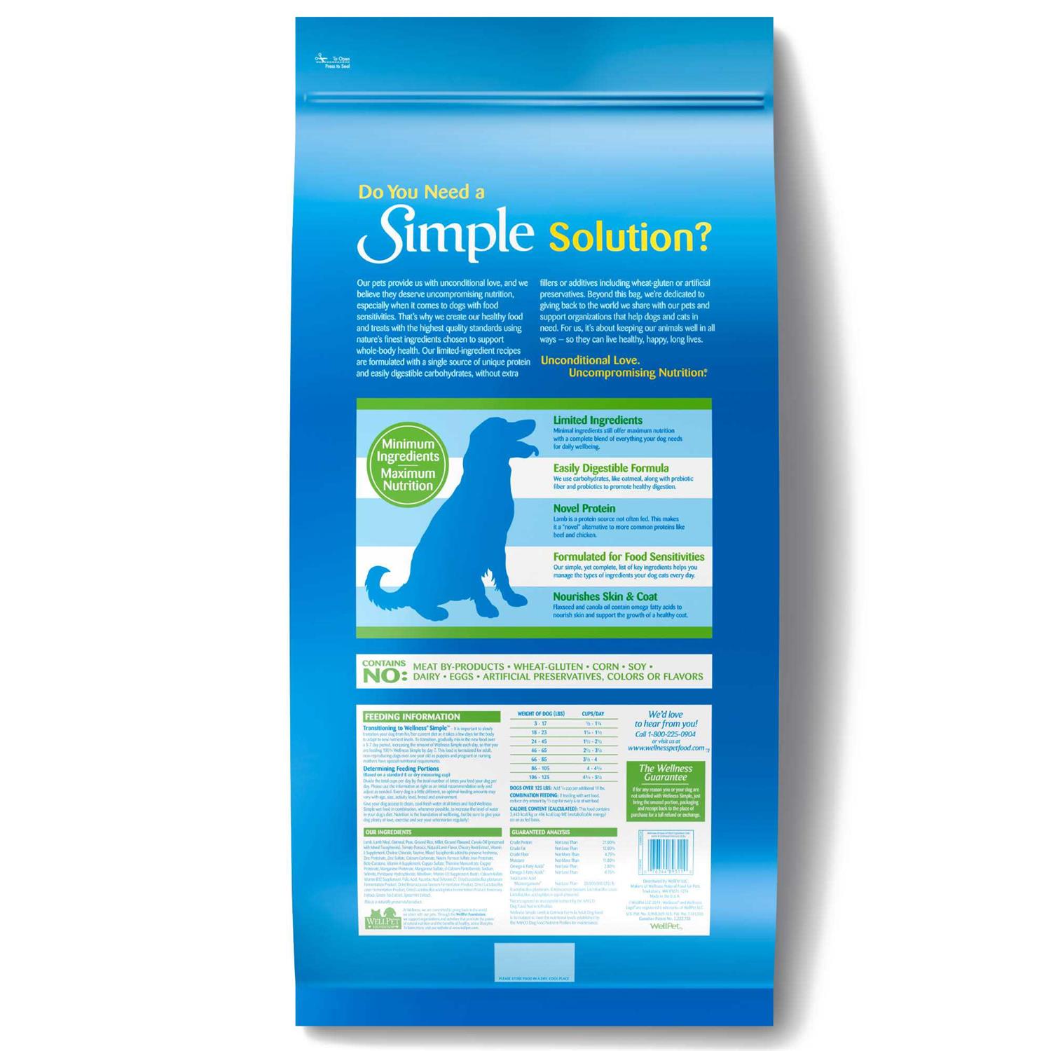 Wellness Simple Limited Ingredient Diet Lamb & Oatmeal Formula Dry Dog Food