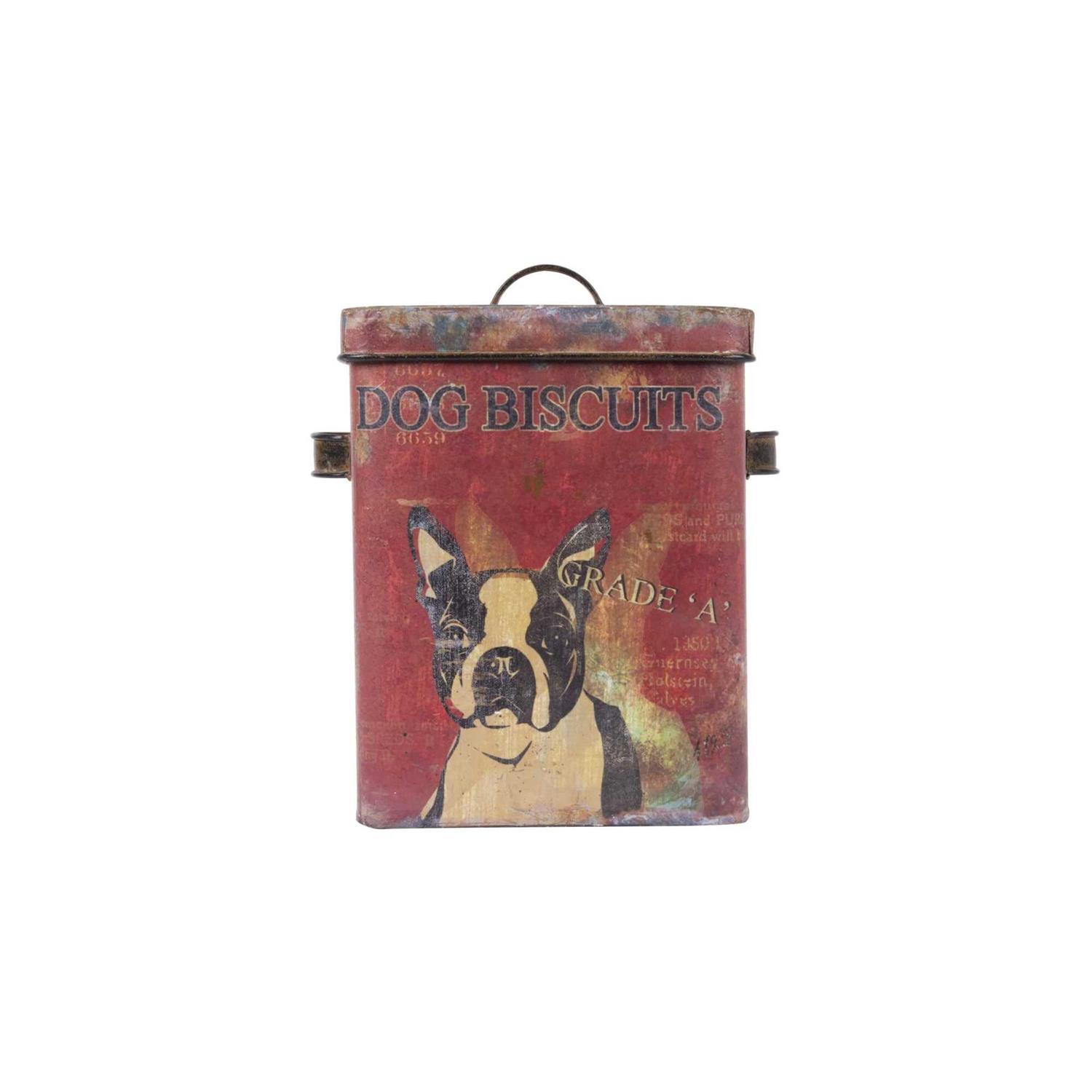 Creative Co-op Vintage Tin Dog Biscuit Container with Boston Terrier