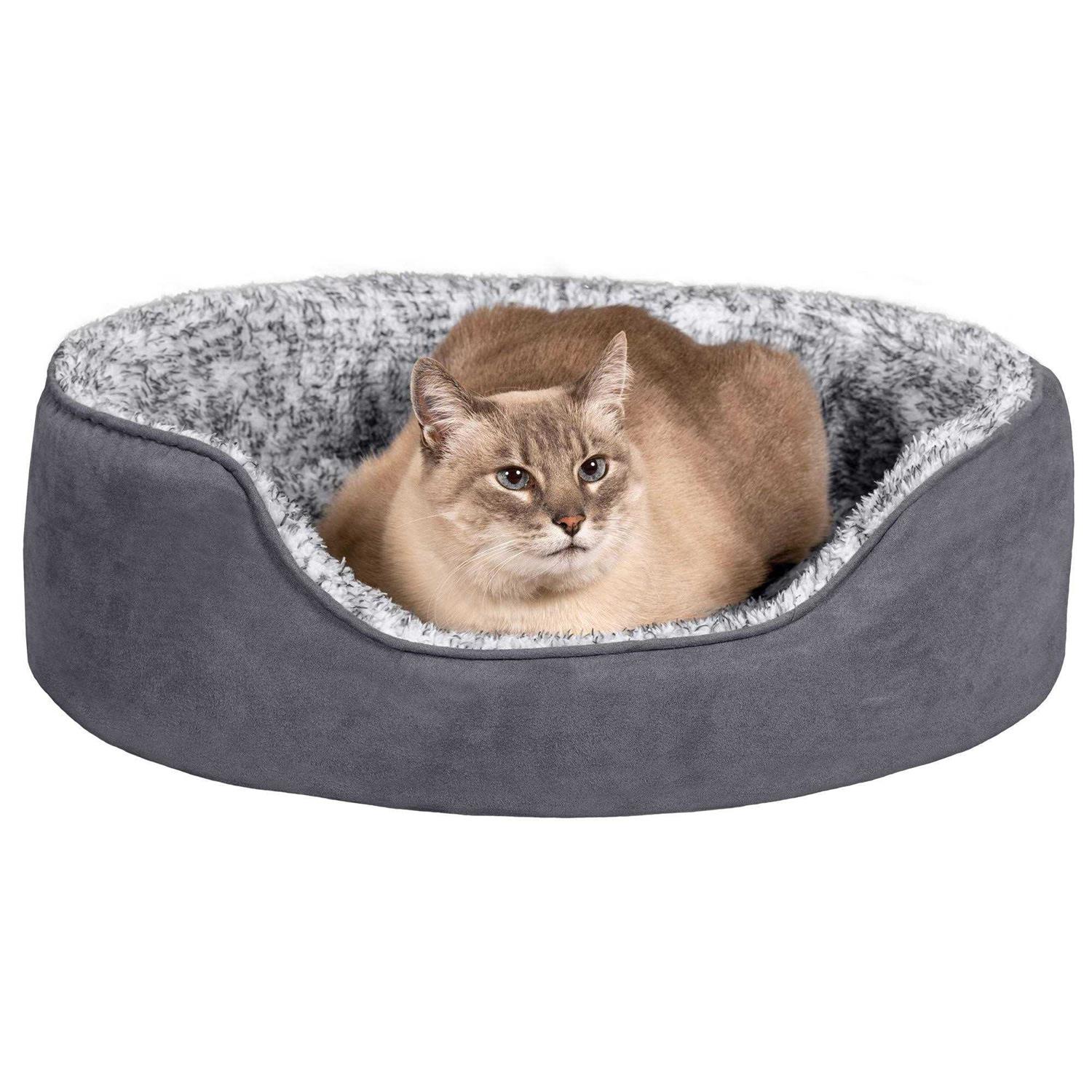 FurHaven Two-Tone Fur & Suede Oval Dog Bed