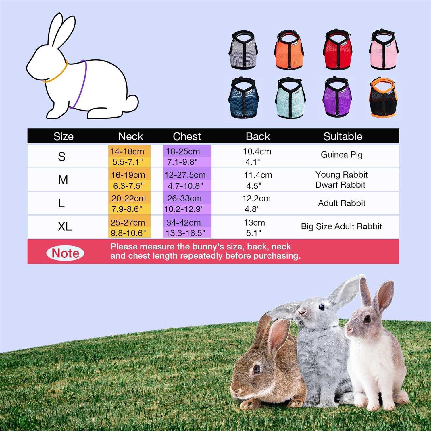 Niteangel Adjustable Soft Harness with Elastic Leash for Rabbits