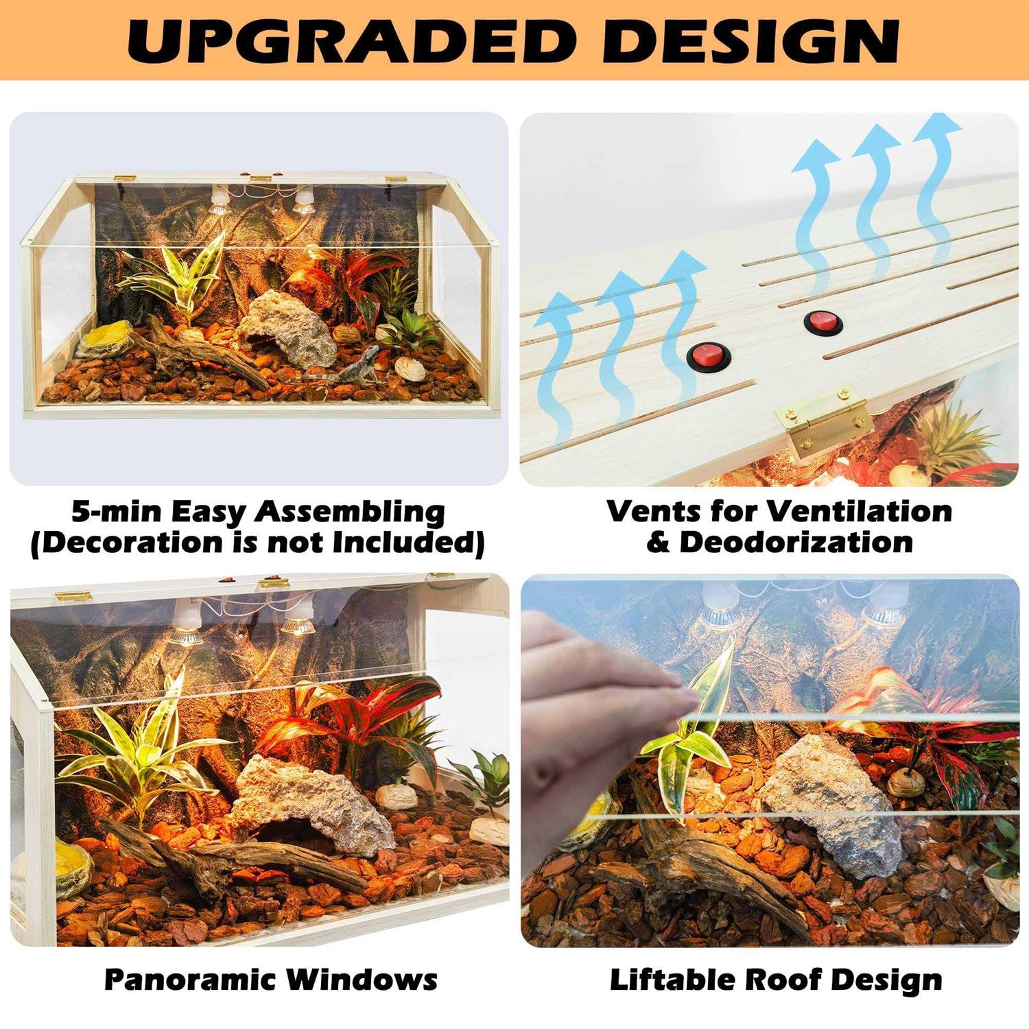 Prolee 21 Gallon to 68 Gallon Reptile Terrarium Tank Tank Bearded Dragon Tank with Roof Door