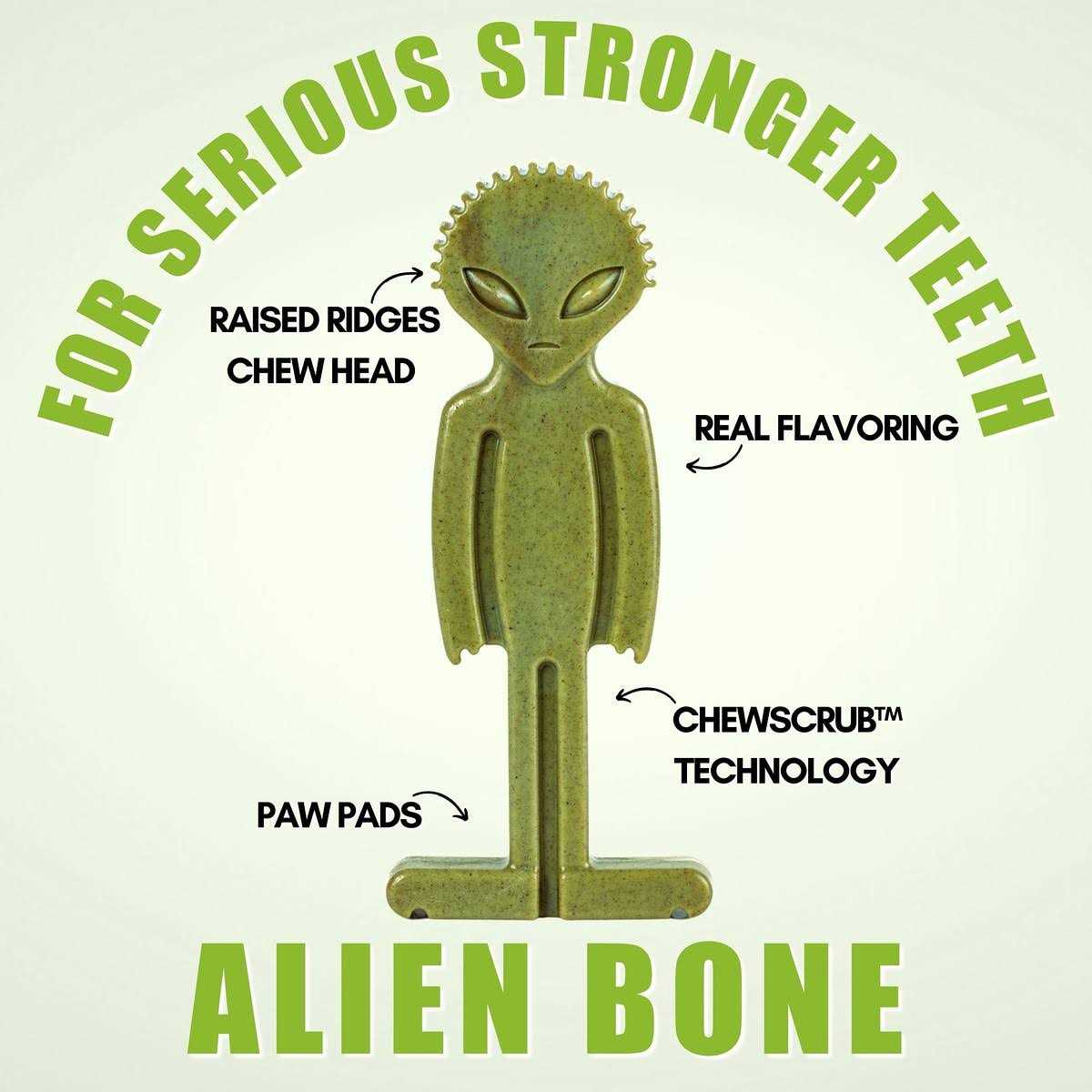 Bullibone Small Alien Bone Dog Chew Toy for Small Dogs With Easy Hold Grips