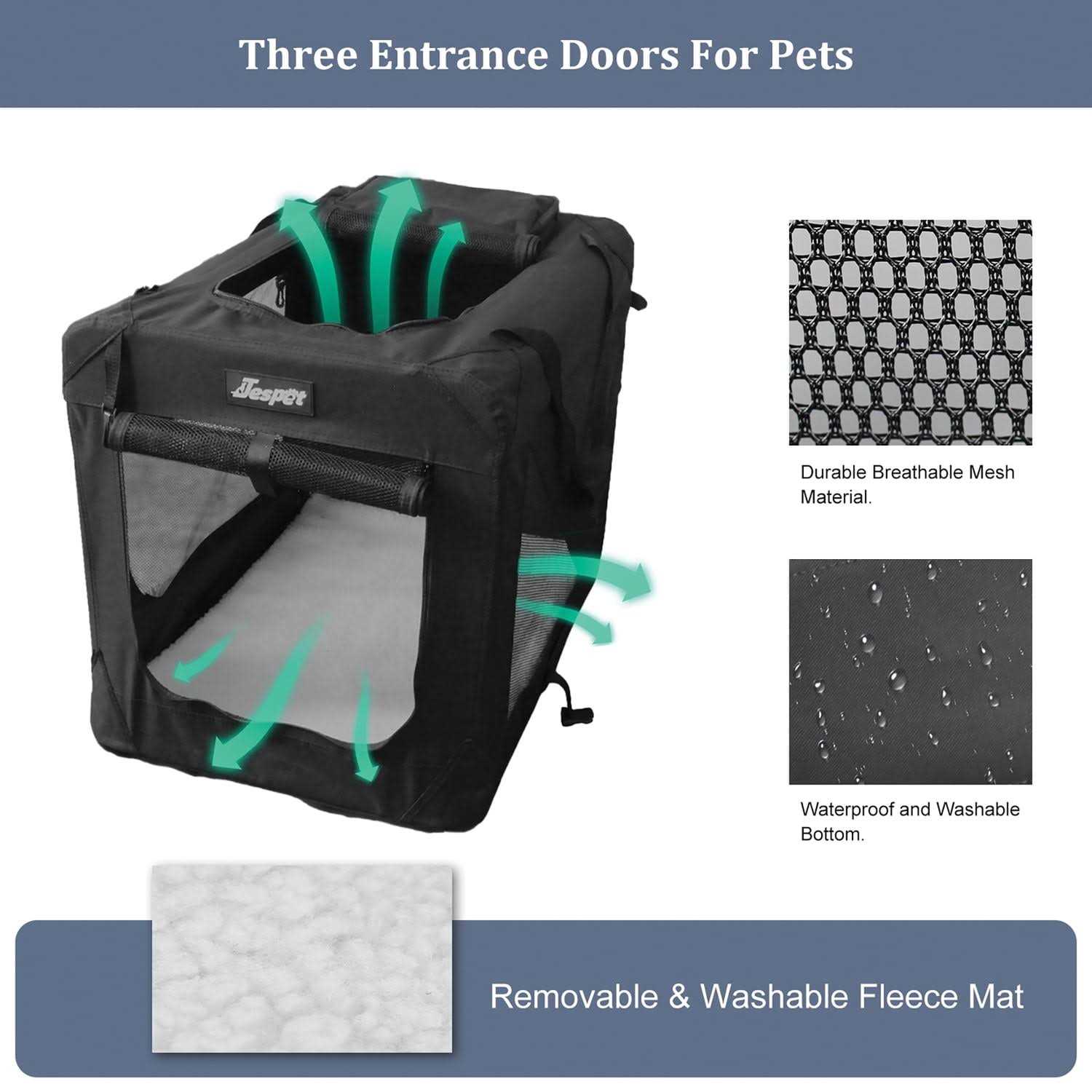 Jespet 3-Door Collapsible Soft-Sided Dog Crate