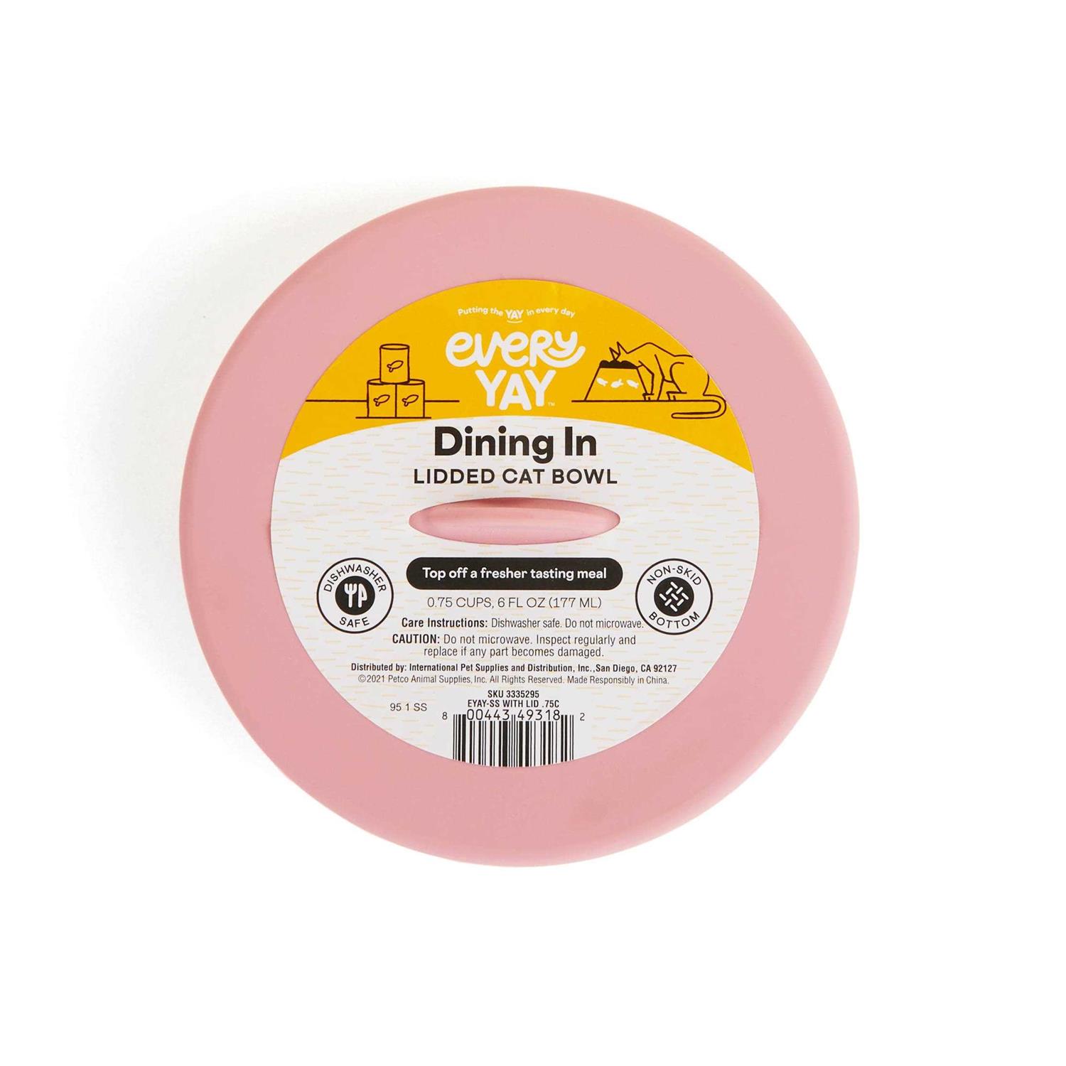 EveryYay Dining in Stainless-Steel 0.75 Cup Cat Bowl with Lid