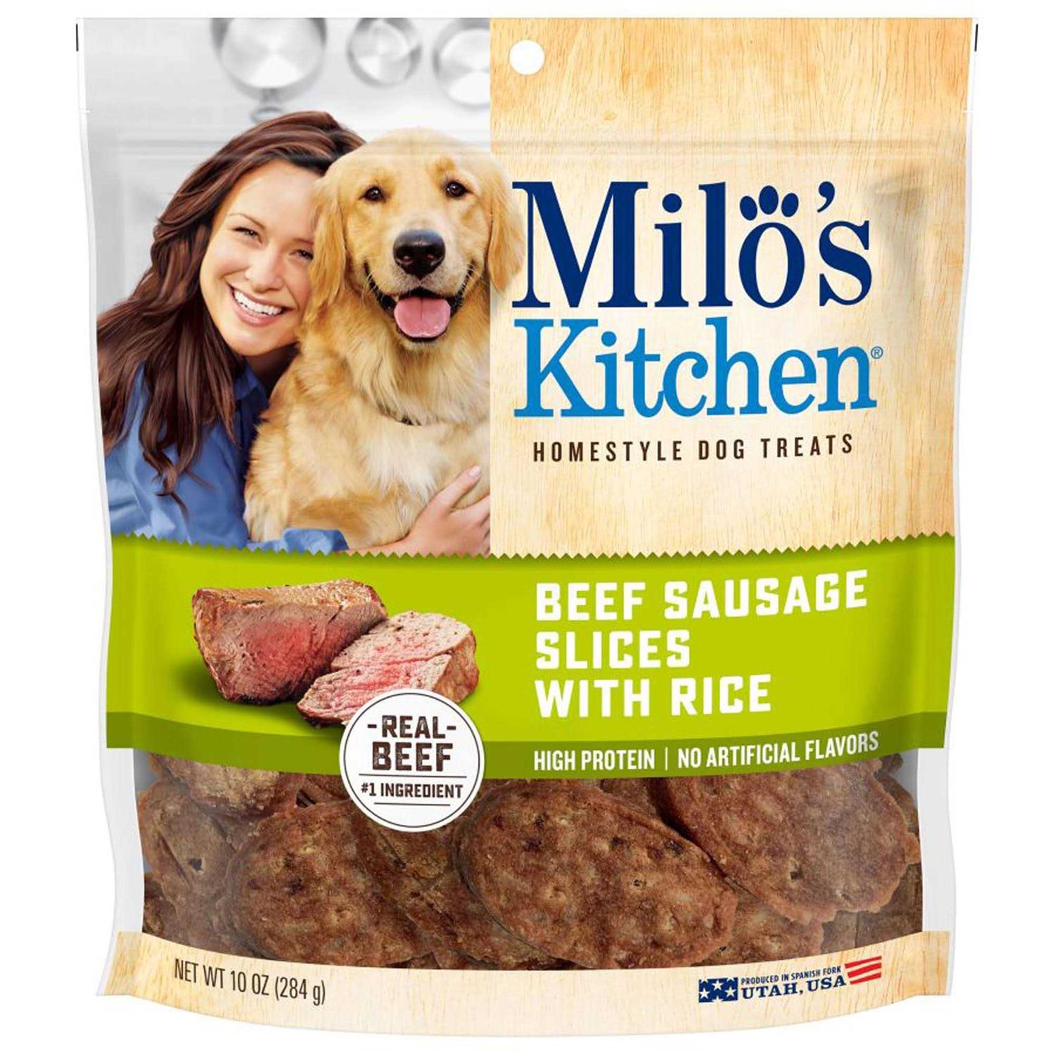 Milo’s Kitchen Beef Sausage Slices with Rice Dog Treats