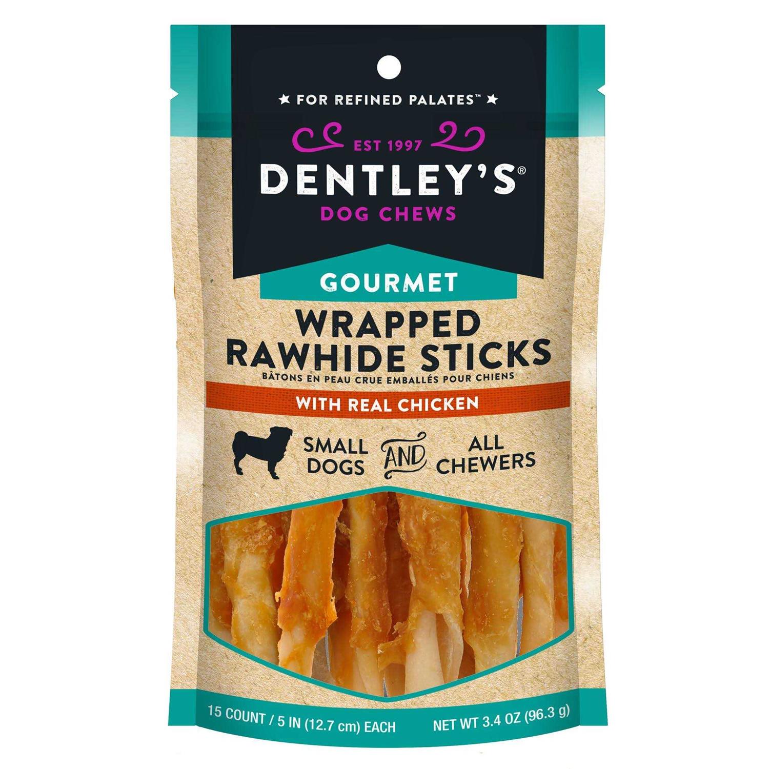 Dentley’s Gourmet 5 Wrapped Rawhide Sticks Dog treats Chicken