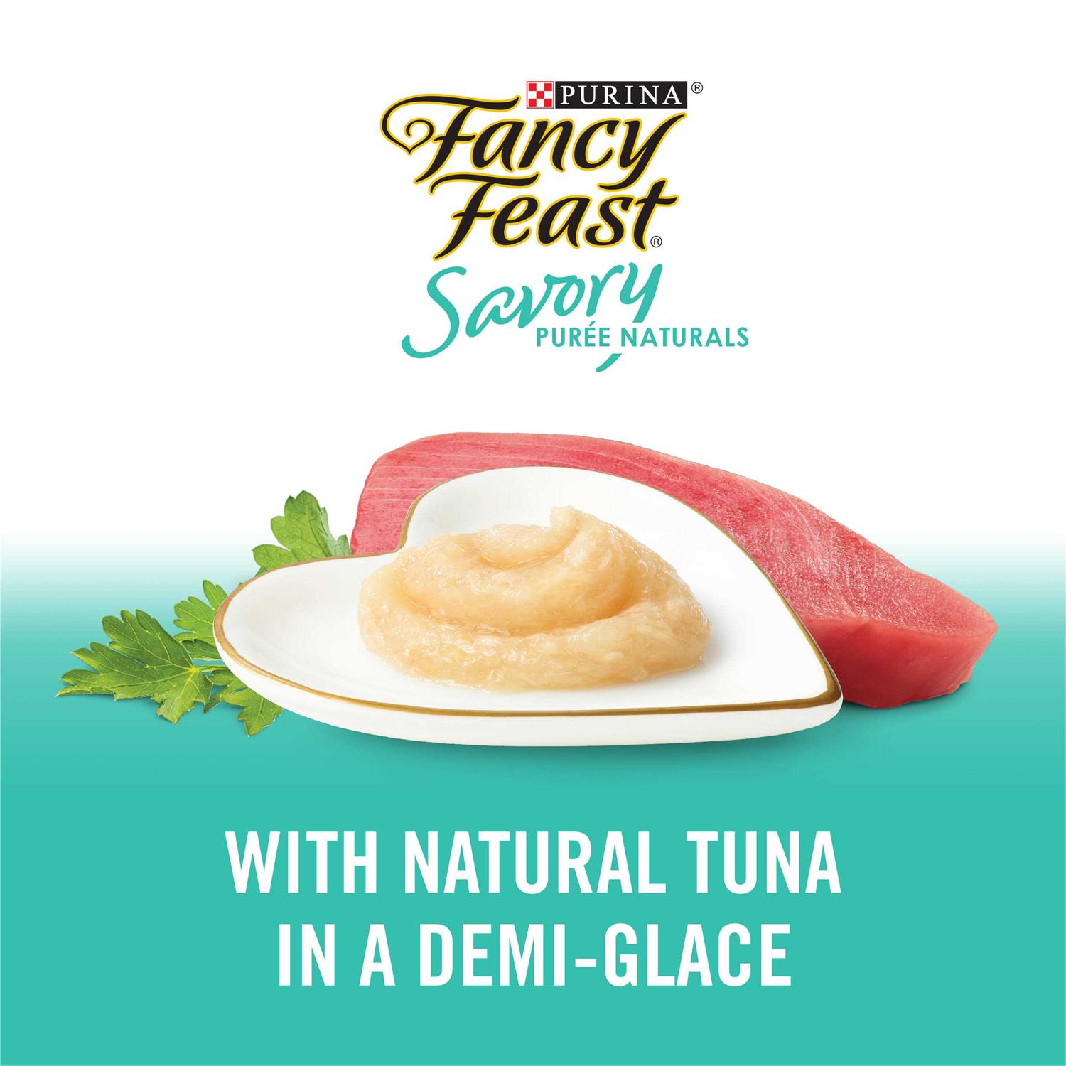 Fancy Feast Squeezable Cat Treats Tube Savory Puree Naturals With Natural Tuna in a Demi-Glace