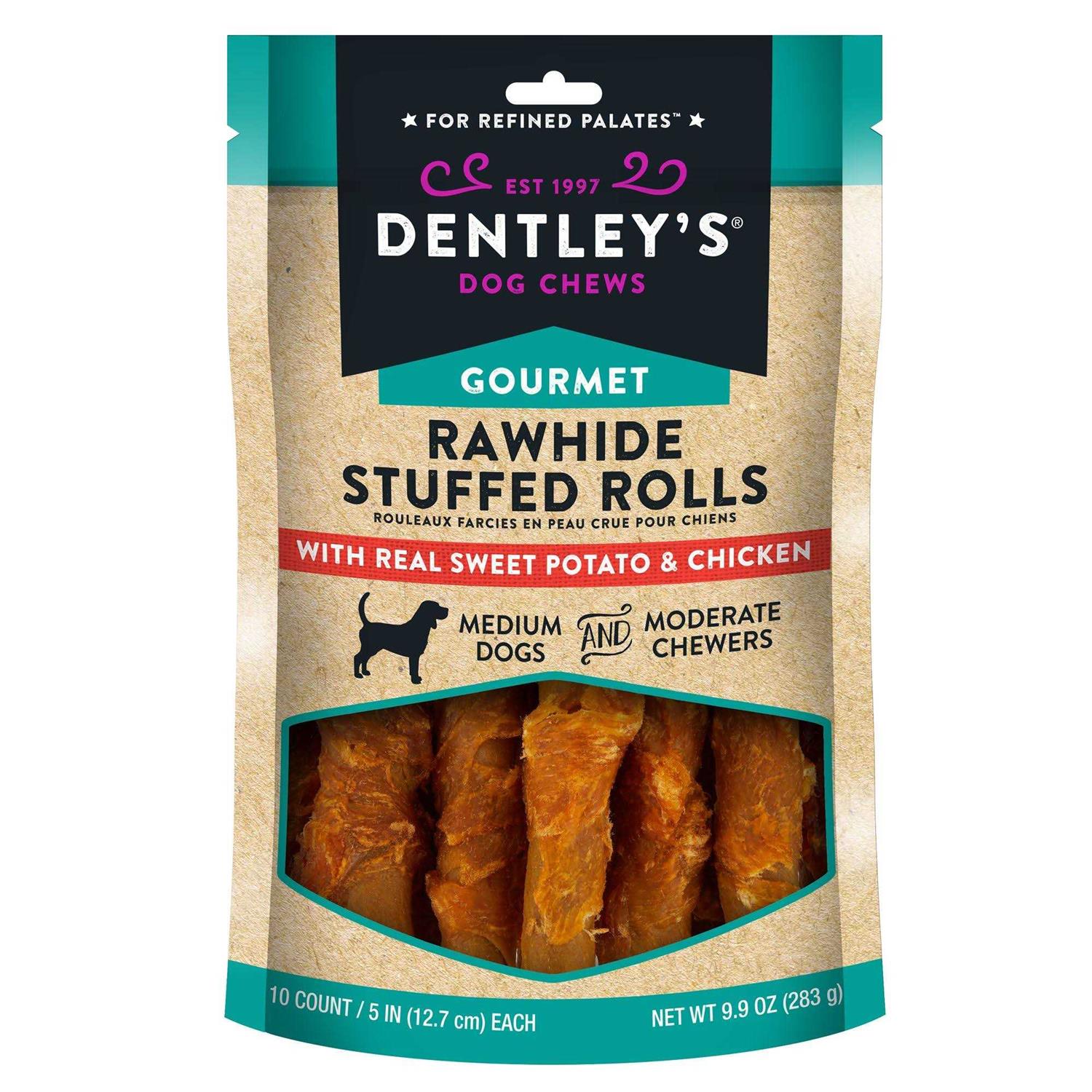 Dentley’s Gourmet Rawhide Stuffed Rolls Dog Treats