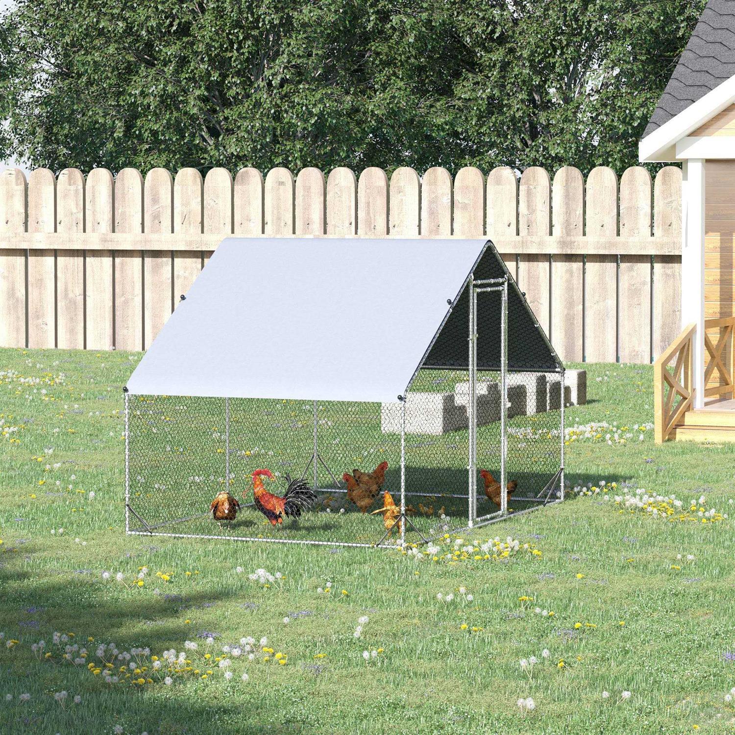 PawHut Large Metal Chicken Coop, Walk-in Poultry Cage Hen Playpen House with Cover and Lockable Door for Outdoor