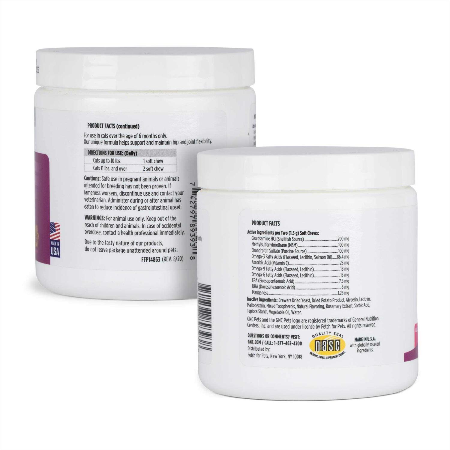 GNC Pets Advanced Hip Joint Cats Supplements 60 ct Cat Soft Chews for Hip Joint Support