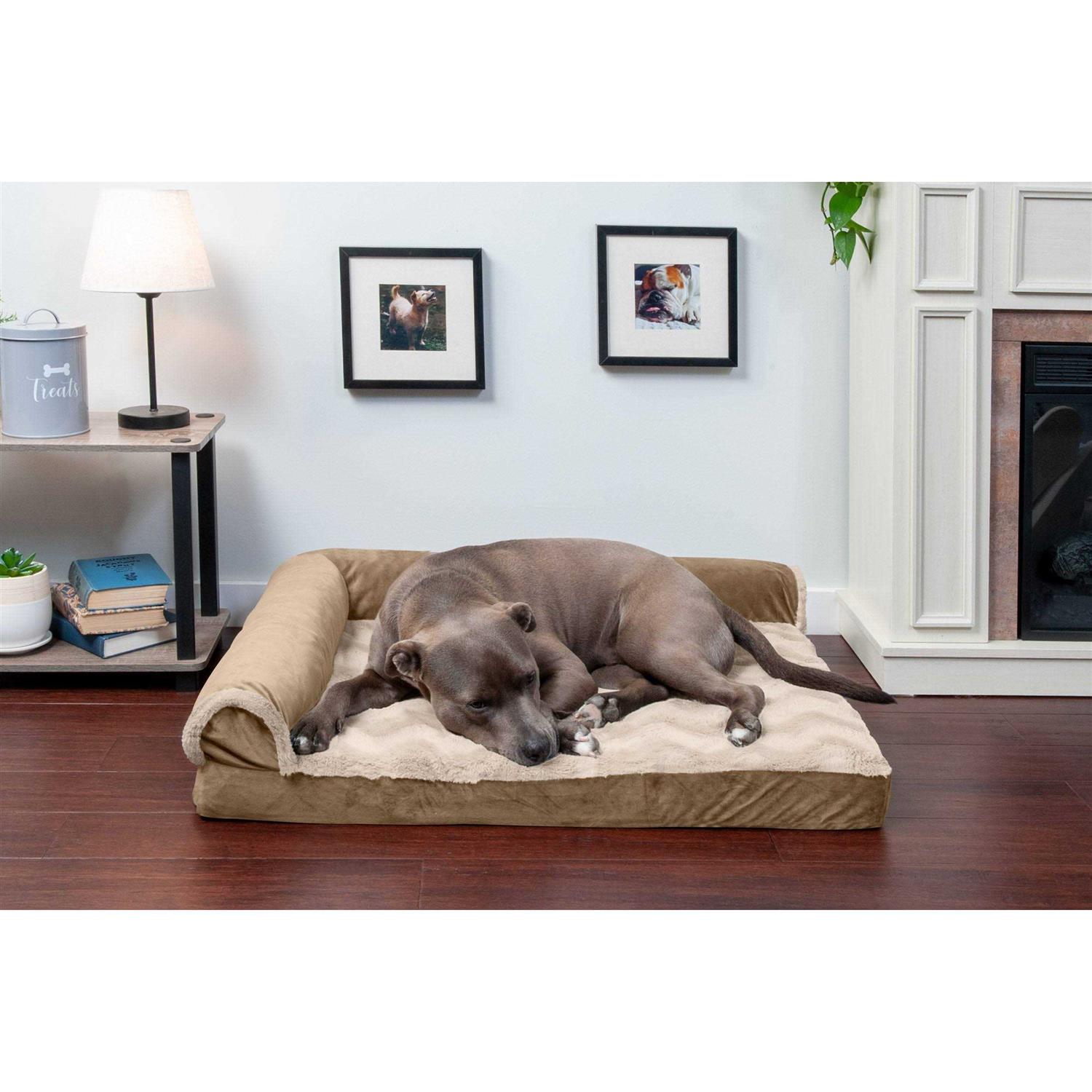 FurHaven Wave Fur & Velvet Deluxe Chaise Lounge Dog Bed