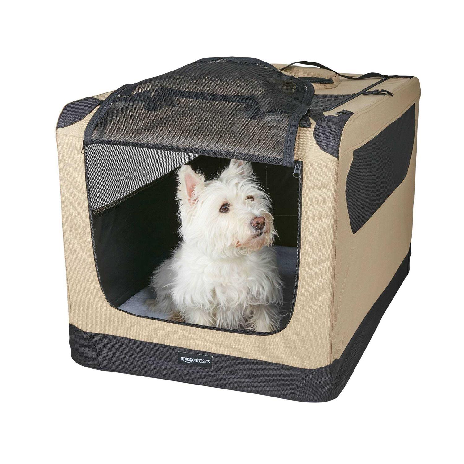 Amazon Basics 2-door Soft-sided Folding Travel Crate Dog Kennel