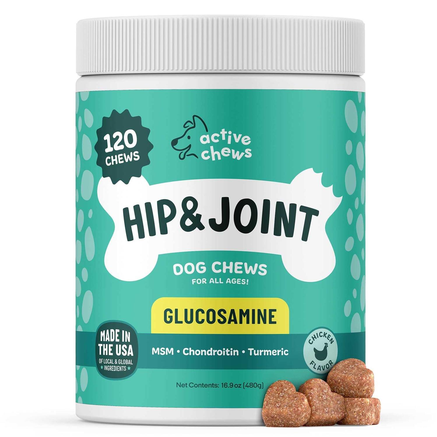 Active Chews Glucosamine for Dogs Hip and Joint Supplement with Chondroitin, Turmeric, and Msm