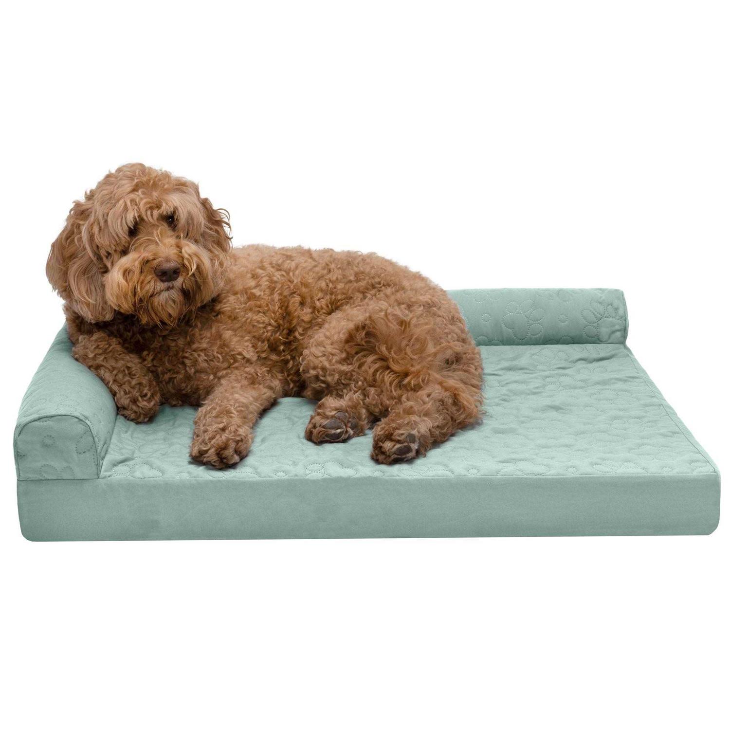 FurHaven Paw-Quilted Deluxe L-Chaise Dog Bed