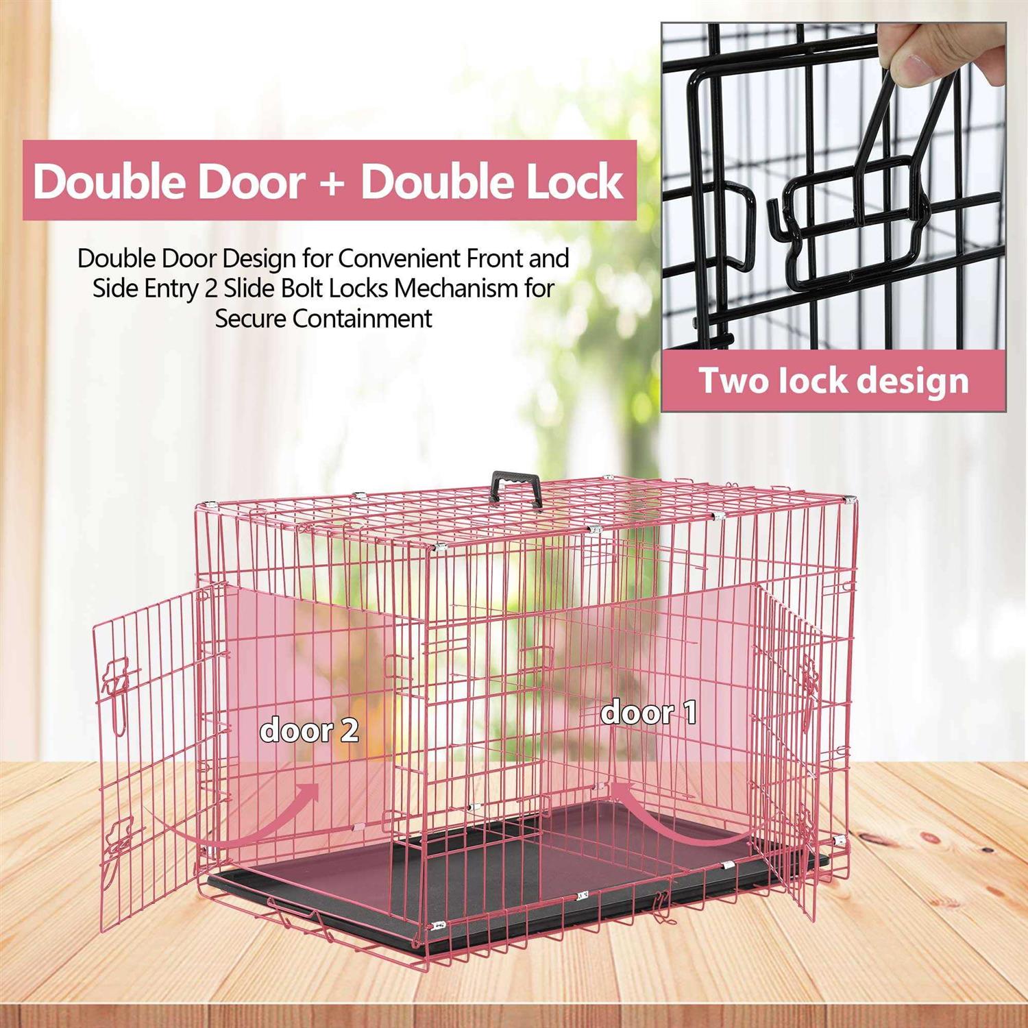 Cl.hpahkl Dog Cage for Large Dogs Indoor, Folding Dog Crates and Kennels Double Door