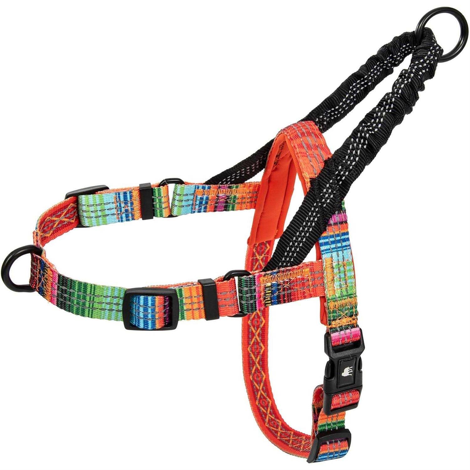 Leashboss Pattern Reflective No Pull Dog Harness with Bungee Handle, Rear and Front Clip Attachment