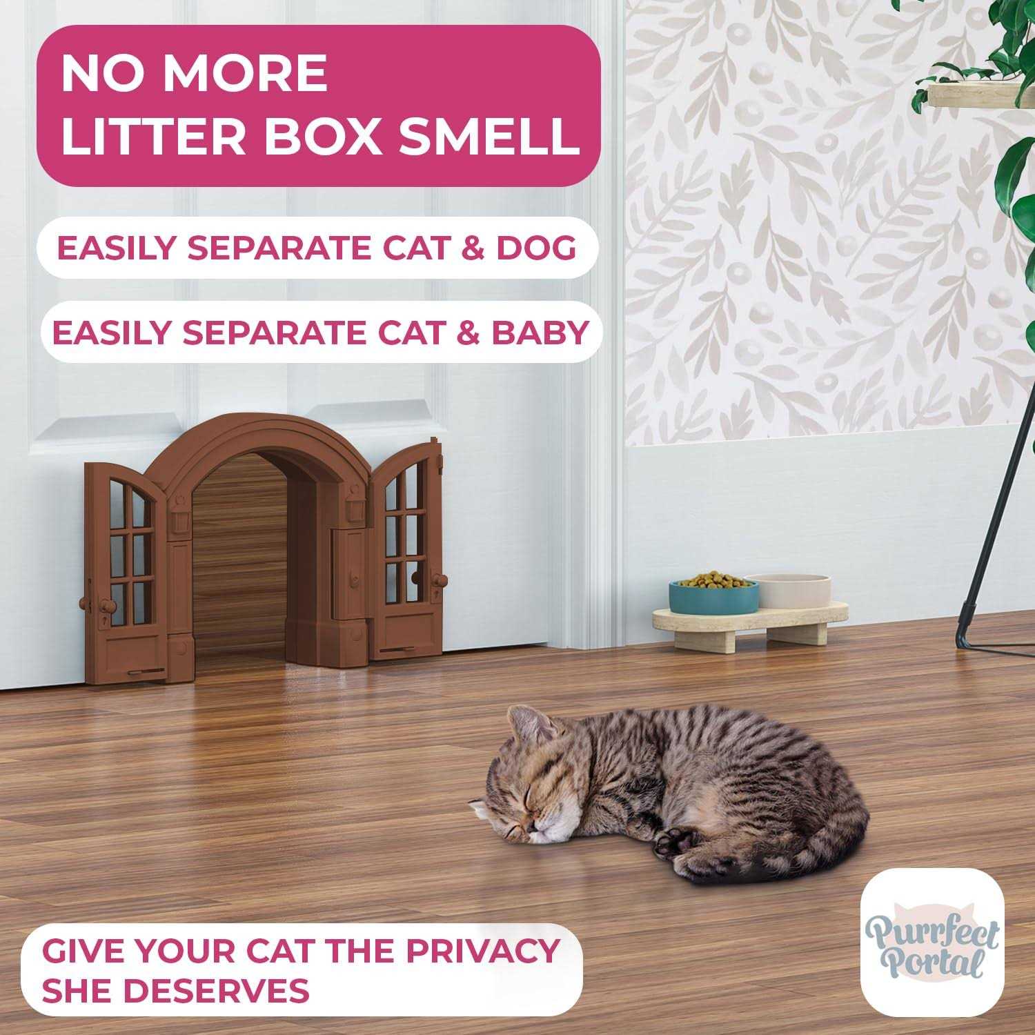 Purrfect Portal French Cat Door Stylish No-Flap Cat Door Interior Door for Average-Sized Cats Up to 20 lbs