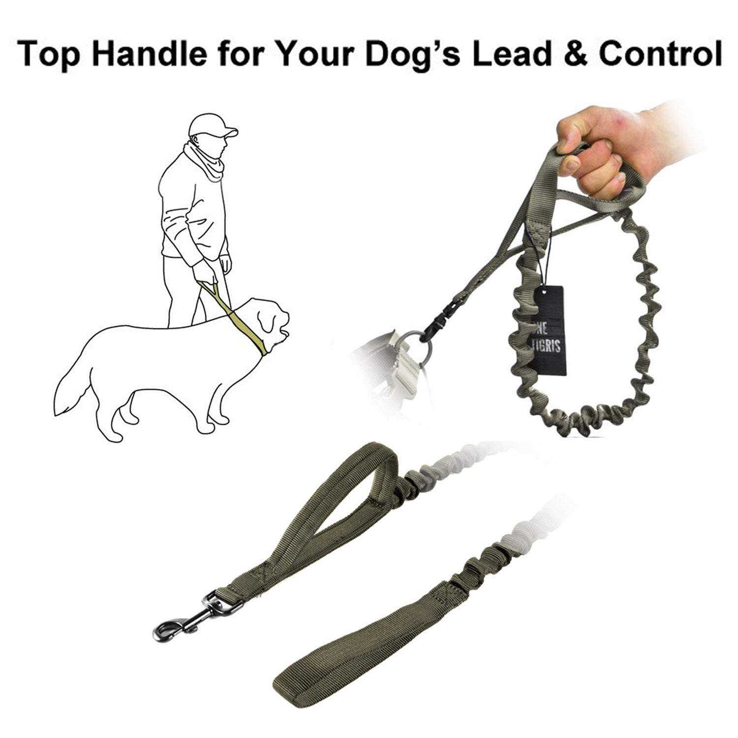 OneTigris Tactical Dog Training Bungee Leash with 2 Control Handle Quick Release Nylon Leads Rope