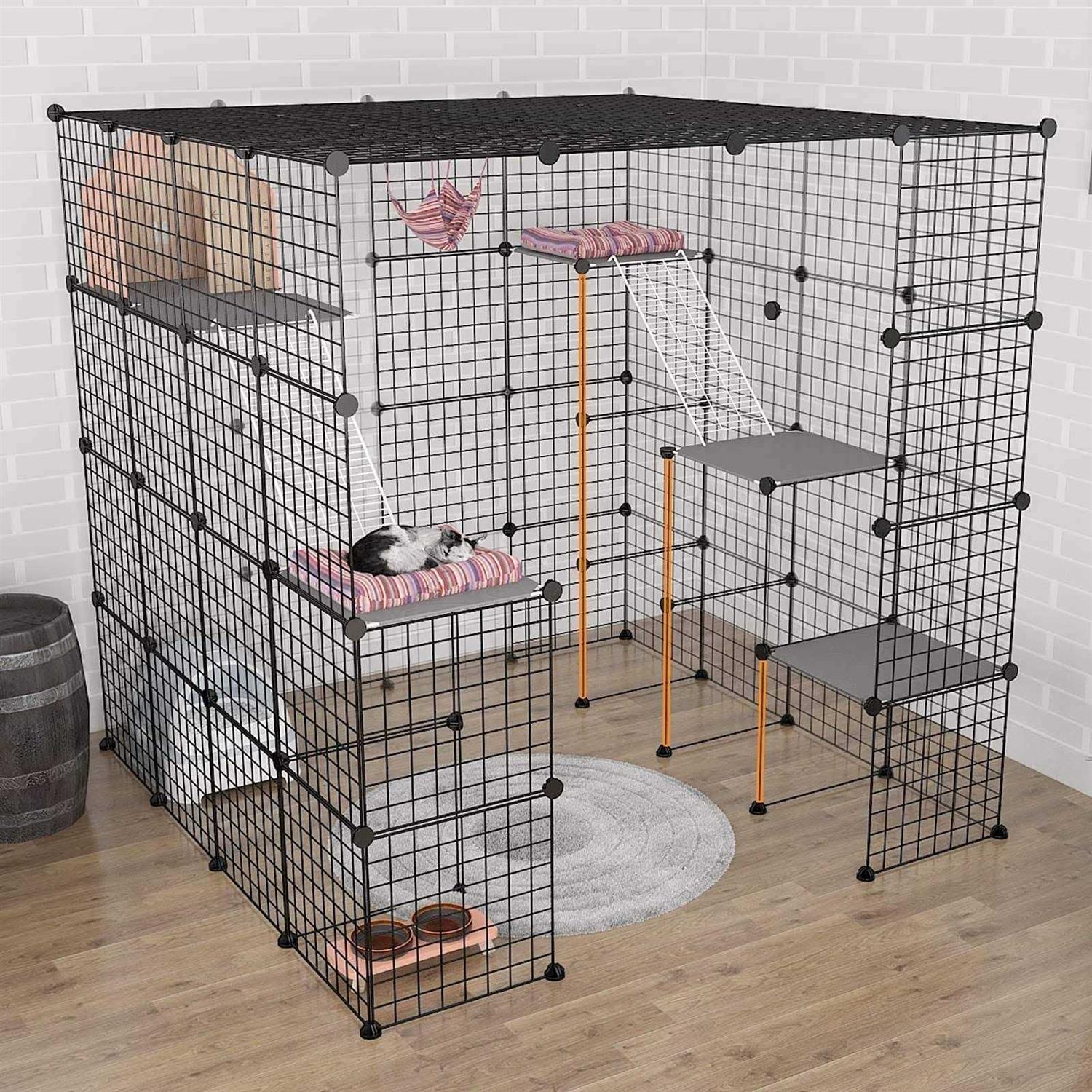 Eiiel Large Cat Cage Indoor Cat Playpen Metal Wire Kennels Crate Ideal for 1-4 Cats