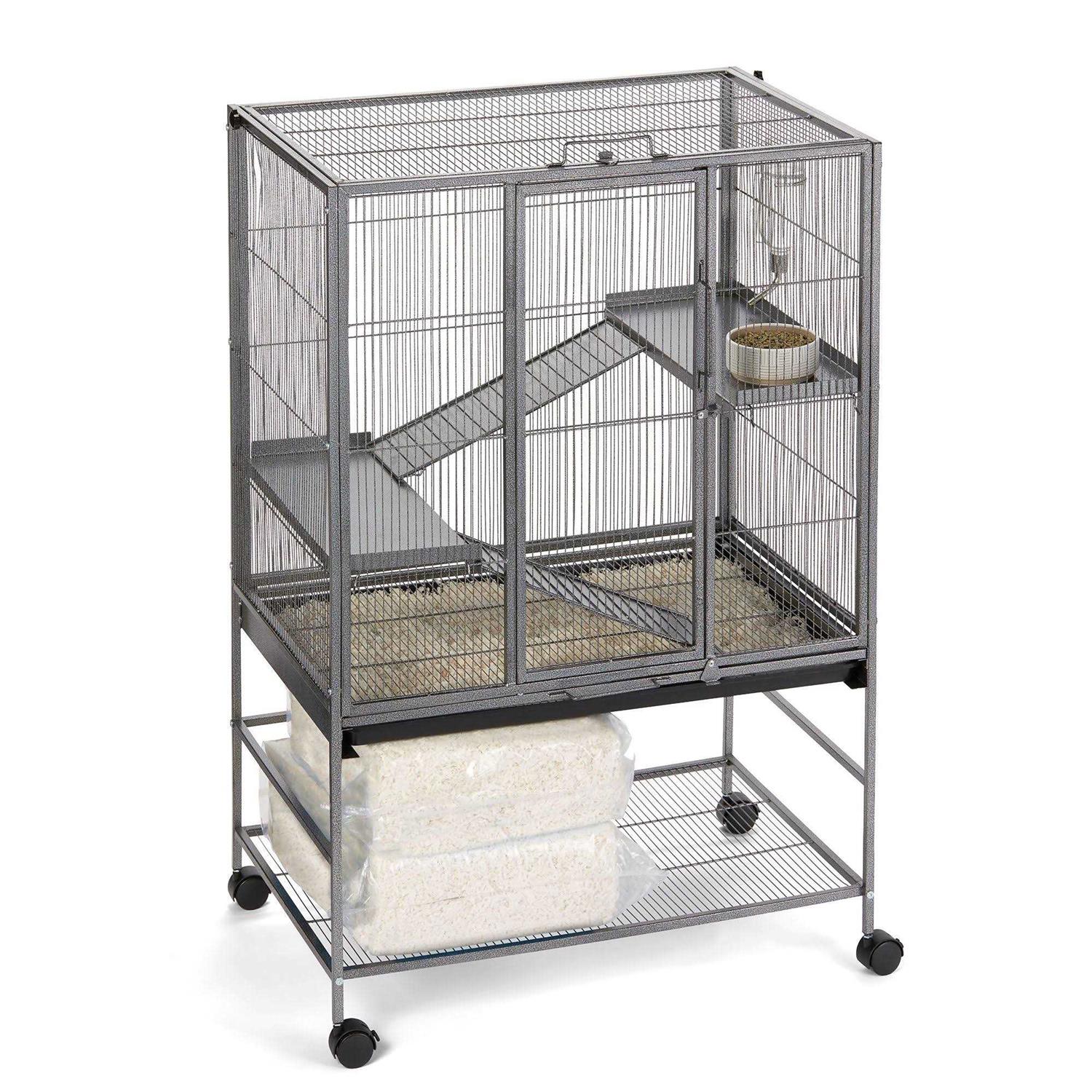 Full Cheeks Chew Proof Small Pet Habitat Includes Cage, Trays, Ramps, Shelves and Wheels