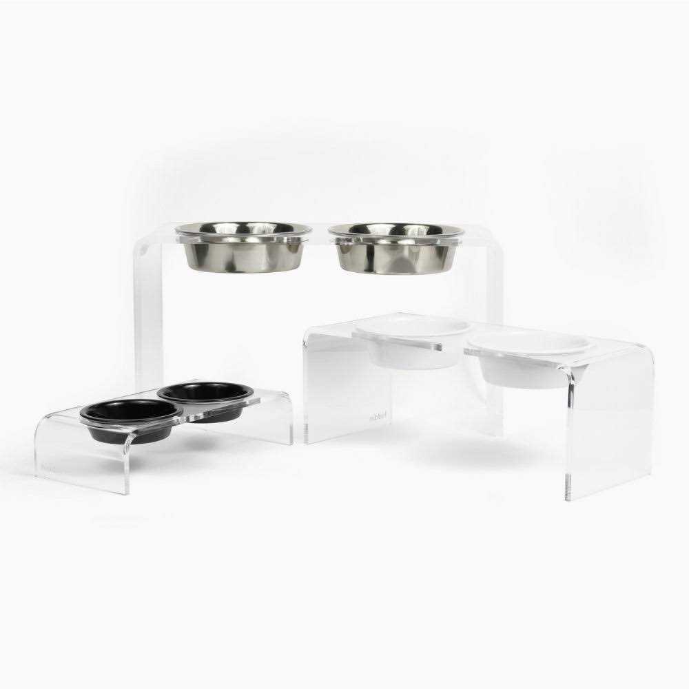 Hiddin Clear Double Bowl Pet Feeder