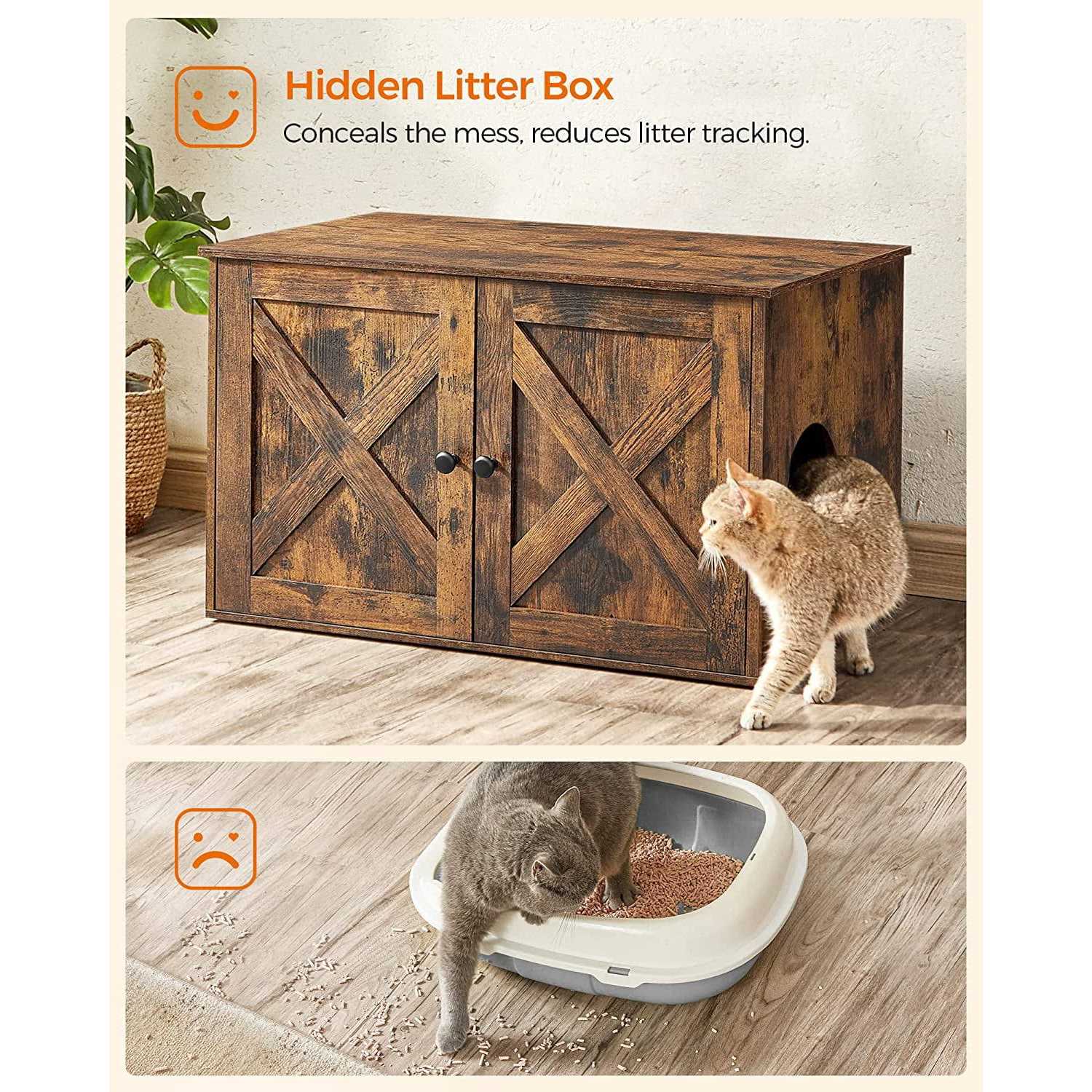 Feandrea Litter Box Enclosure Cat Litter Box Furniture Hidden