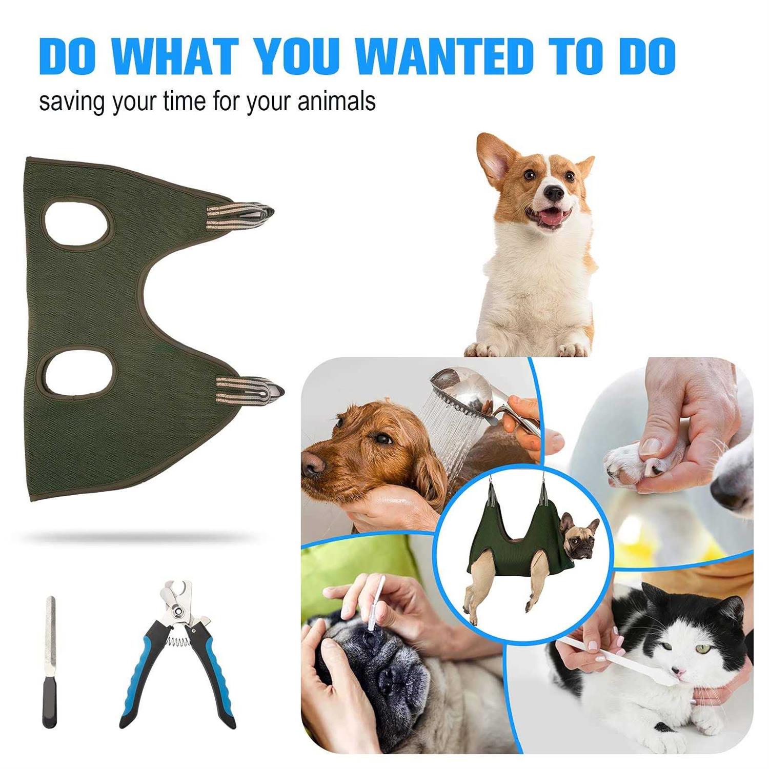 Kkiimatt 10 in 1 Pet Grooming Hammock Harness with Nail Clippers/Trimmer